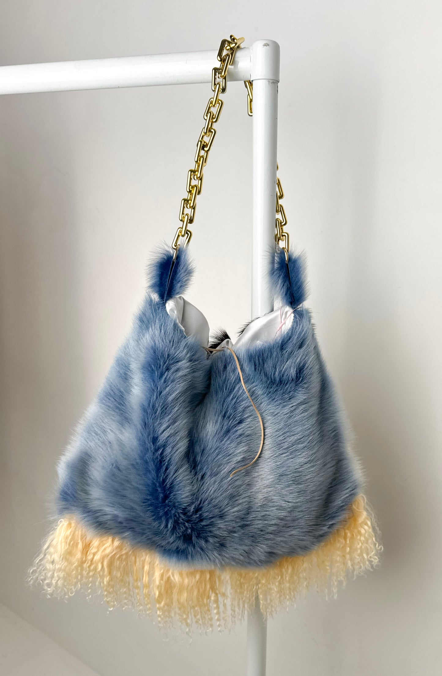 Blue Cow Hide Fluffy Bag