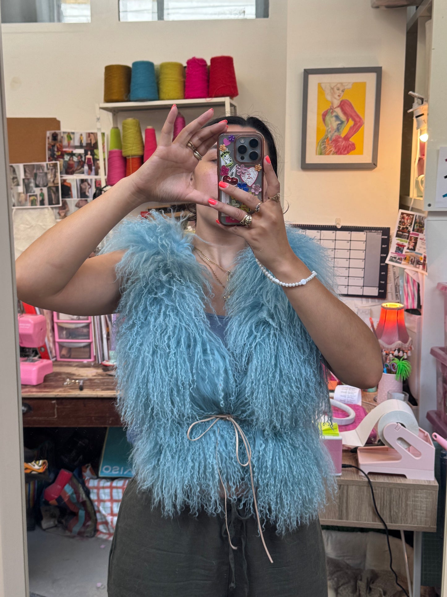 Blue Fluffy Patchwork Waistcoat