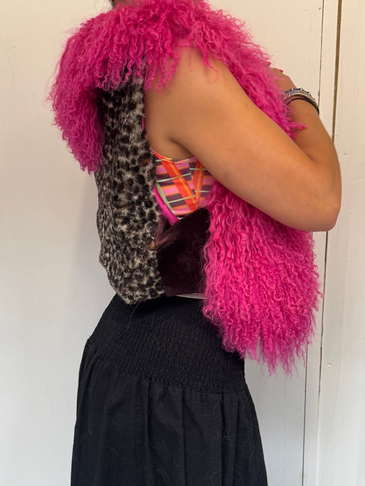 Pink Fluffy Patchwork Waistcoat