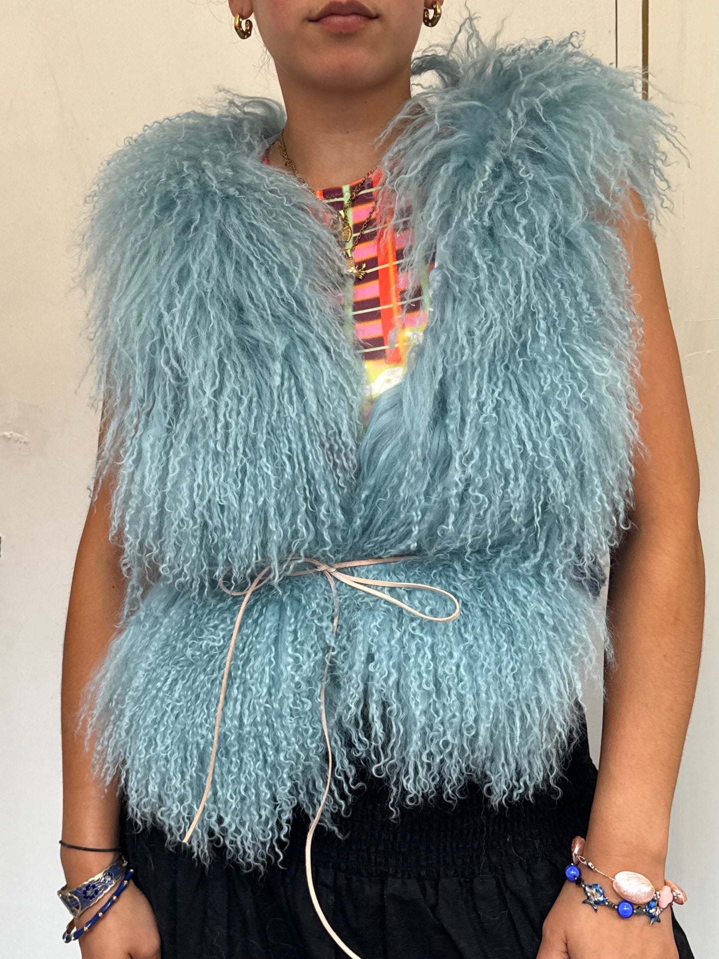 Blue Fluffy Patchwork Waistcoat