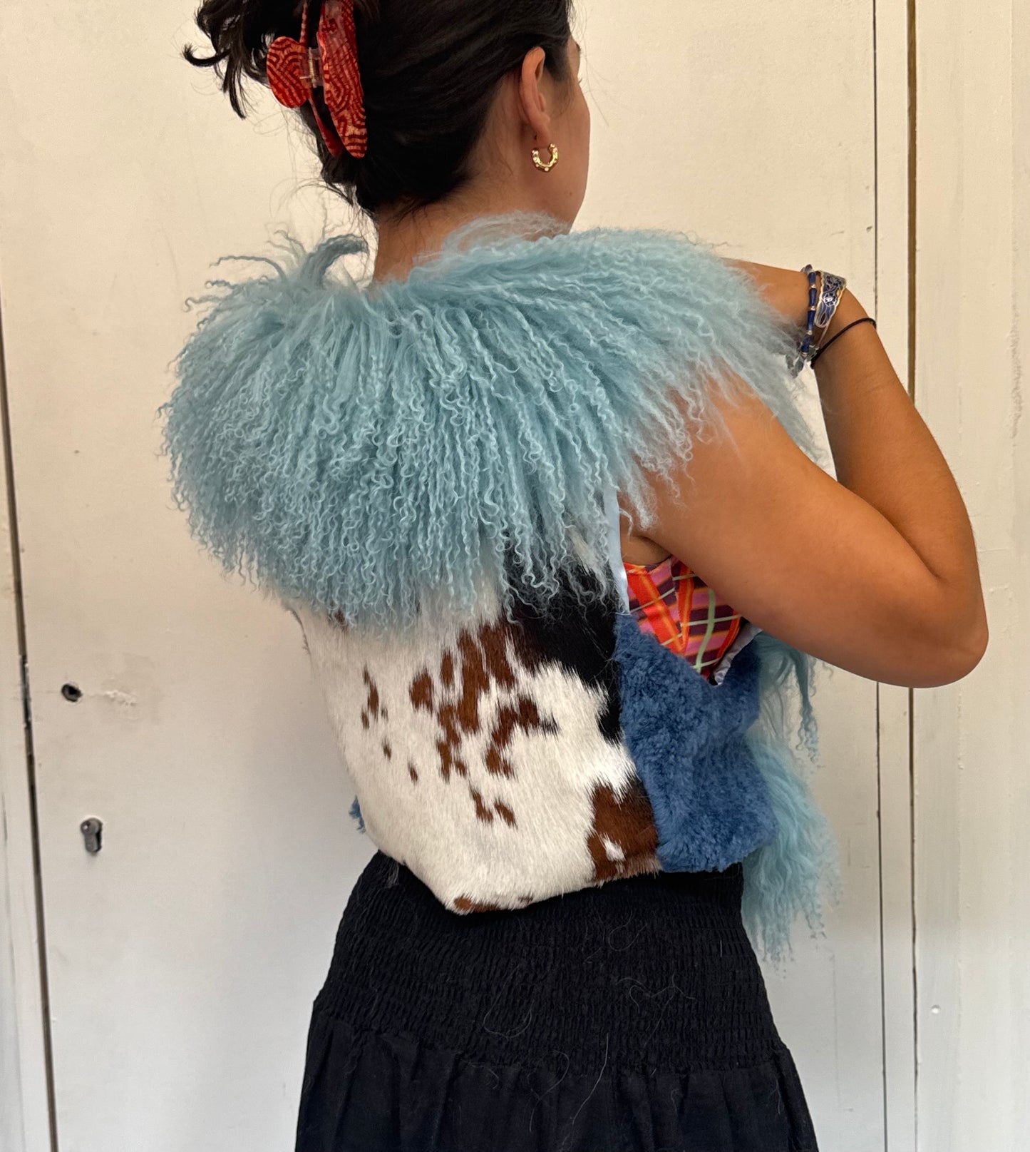 Blue Fluffy Patchwork Waistcoat