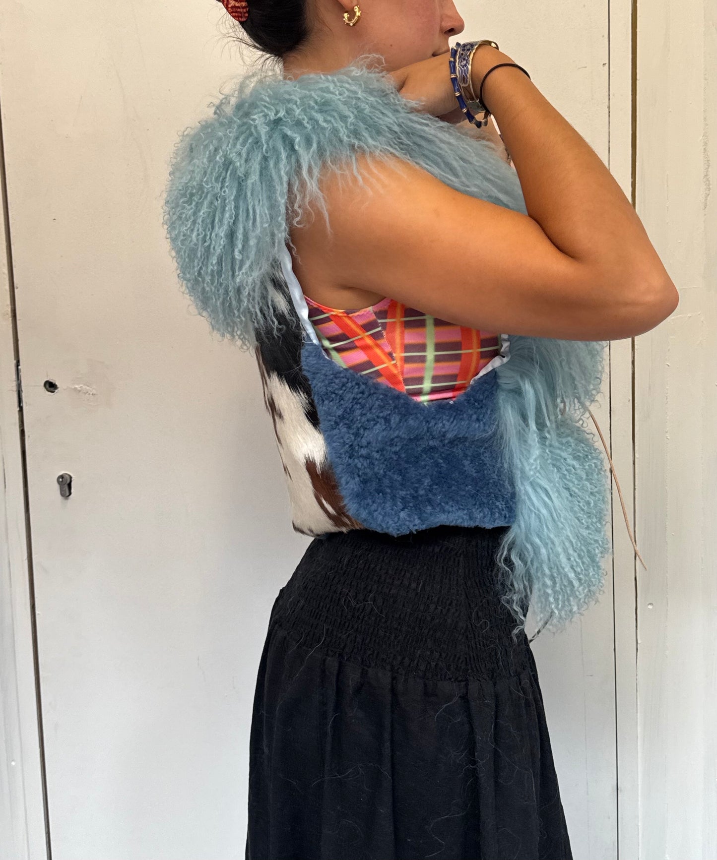 Blue Fluffy Patchwork Waistcoat