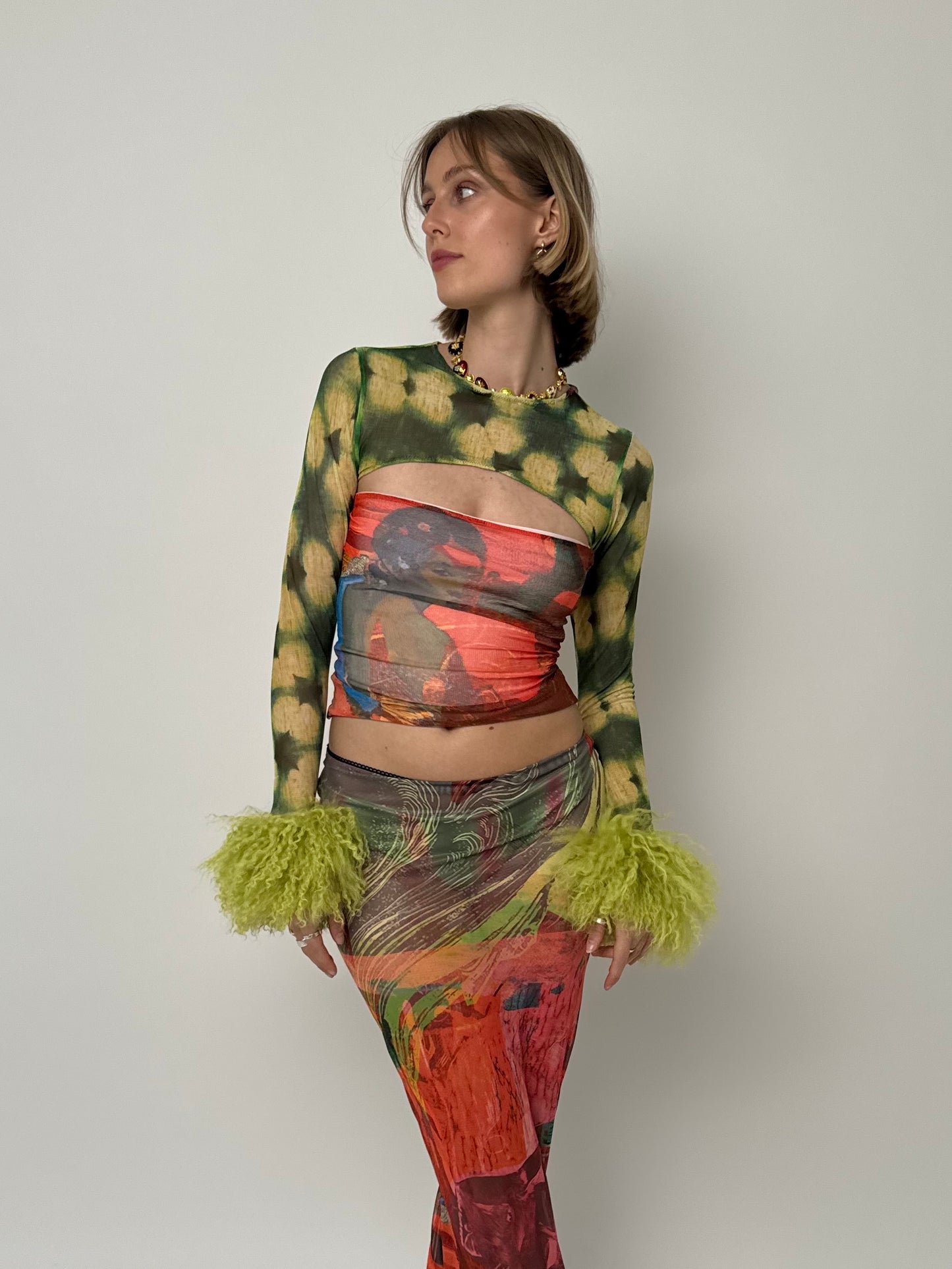 Green Petal Mesh Sleeves