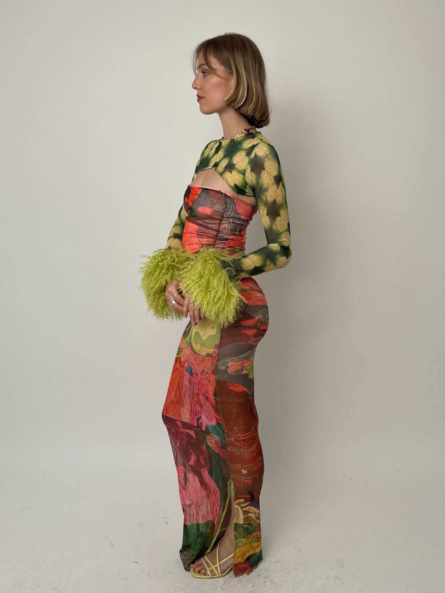 Green Petal Mesh Sleeves