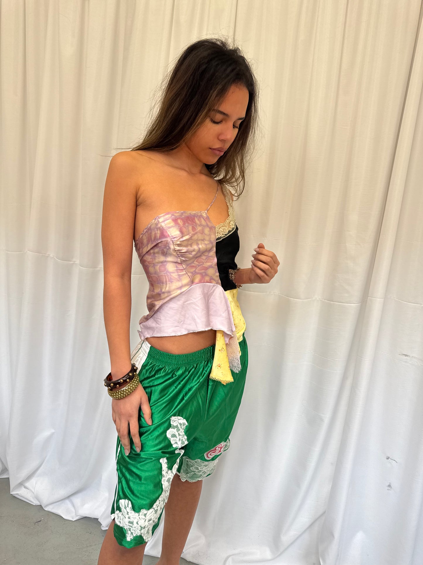 Upcycled One-Shoulder Ruffle Crop Top