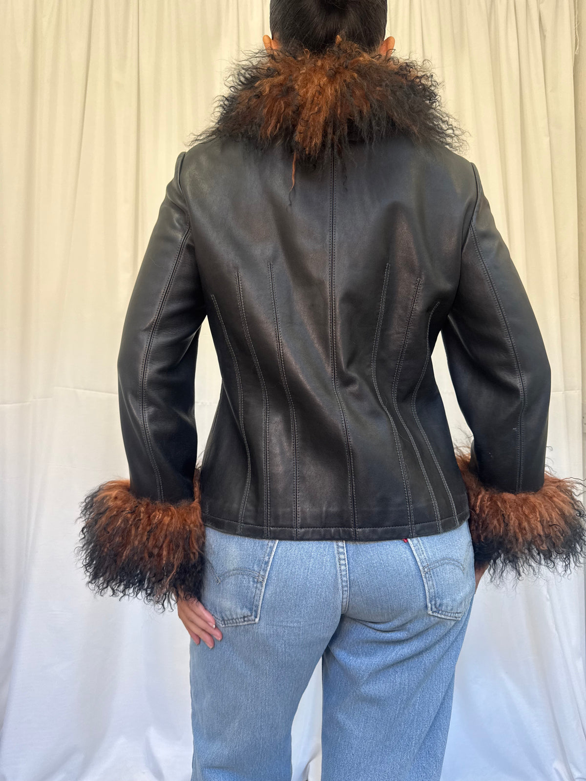 Black Leather Jacket with Ombre Brown
