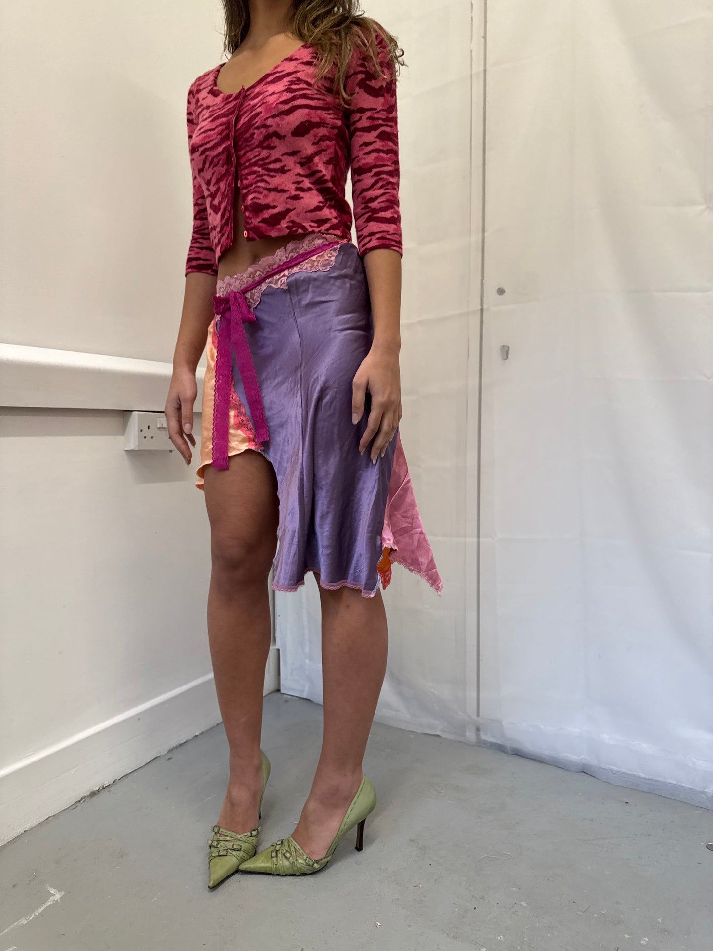 Upcycled pink and orange wrap skirt