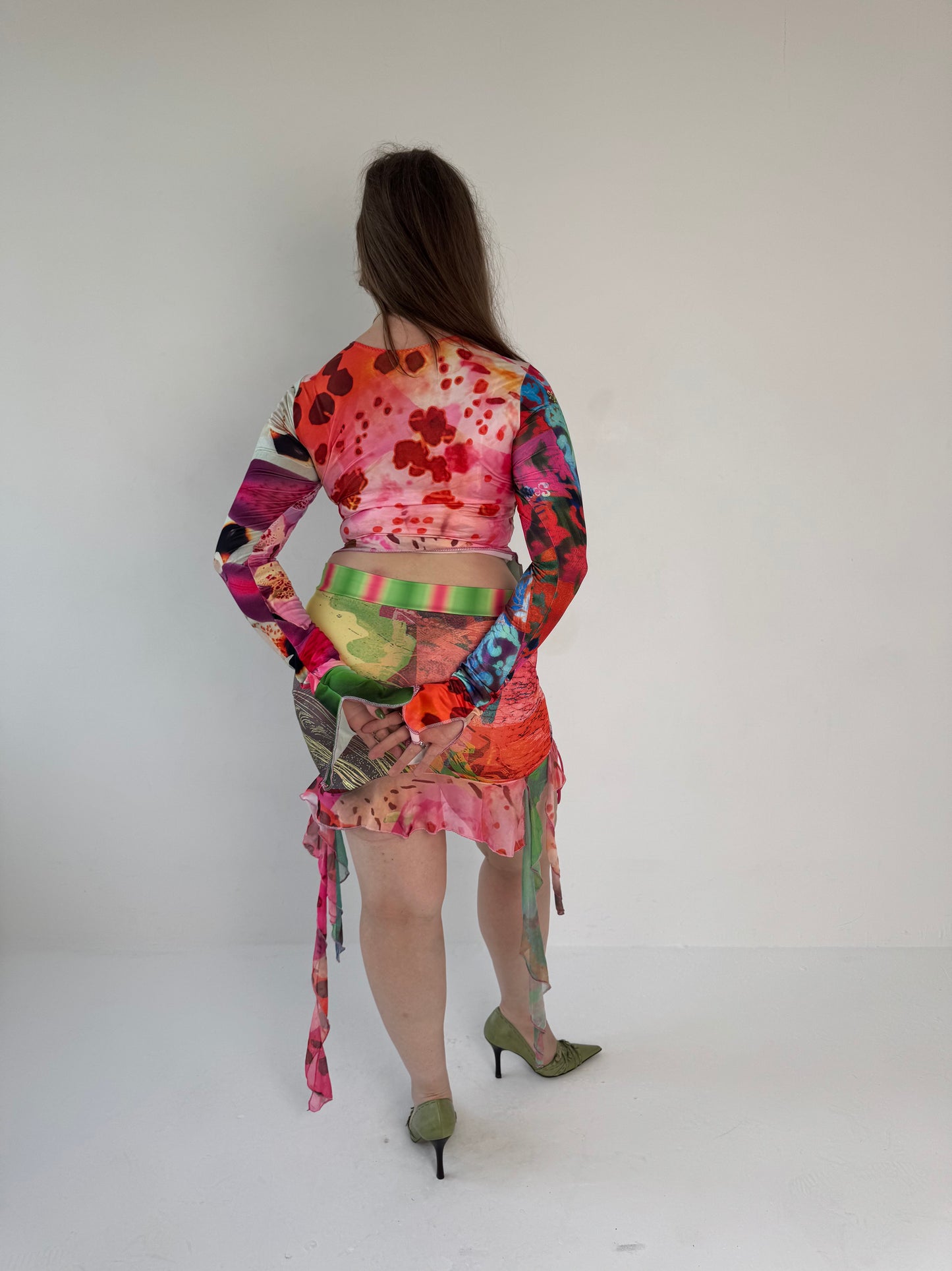Patchwork Jersey Ruche Top - Medium