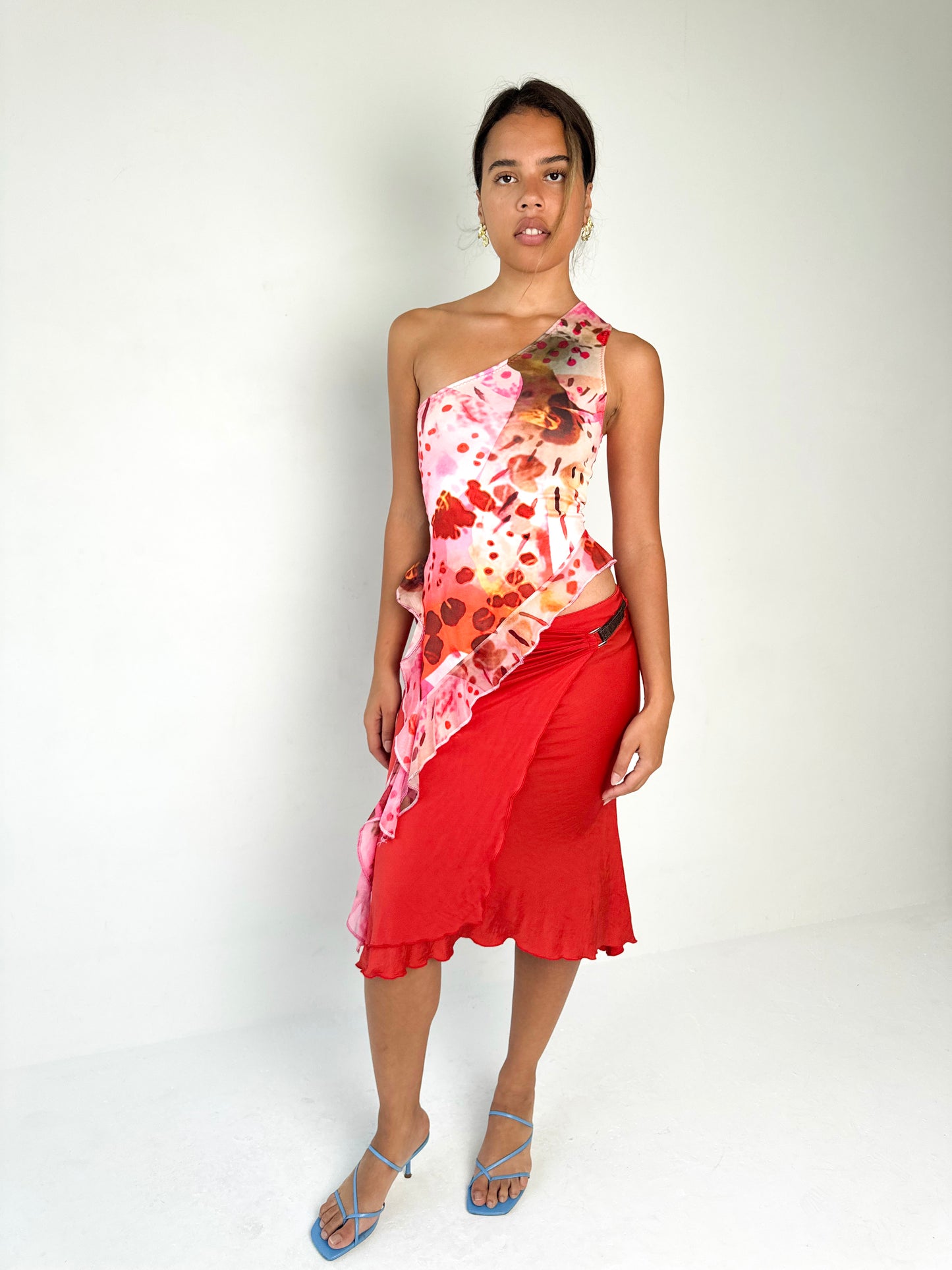 Asymmetric Blossom Ruffle Top - Small