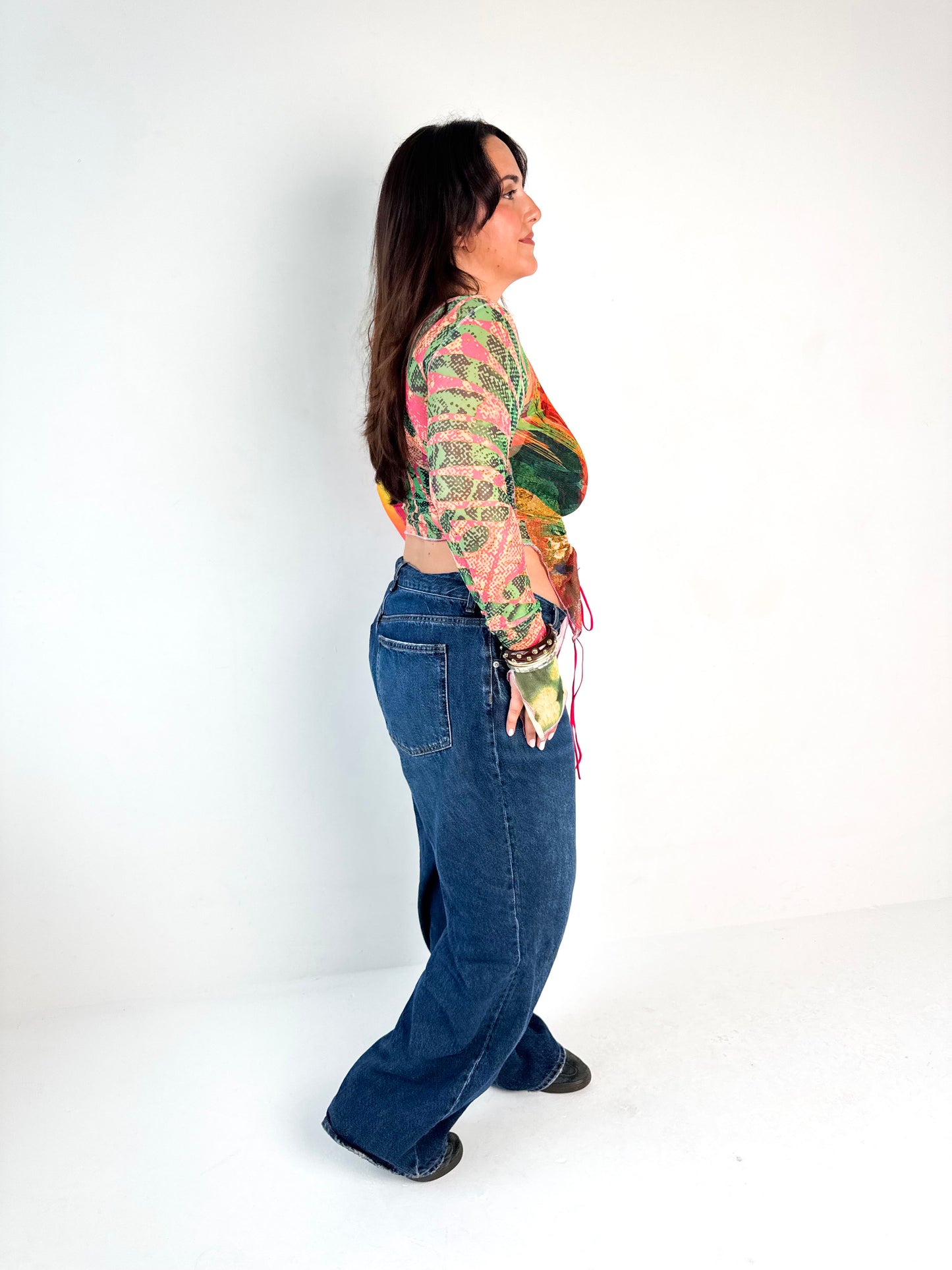 Patchwork Mesh Ruche Top - Large