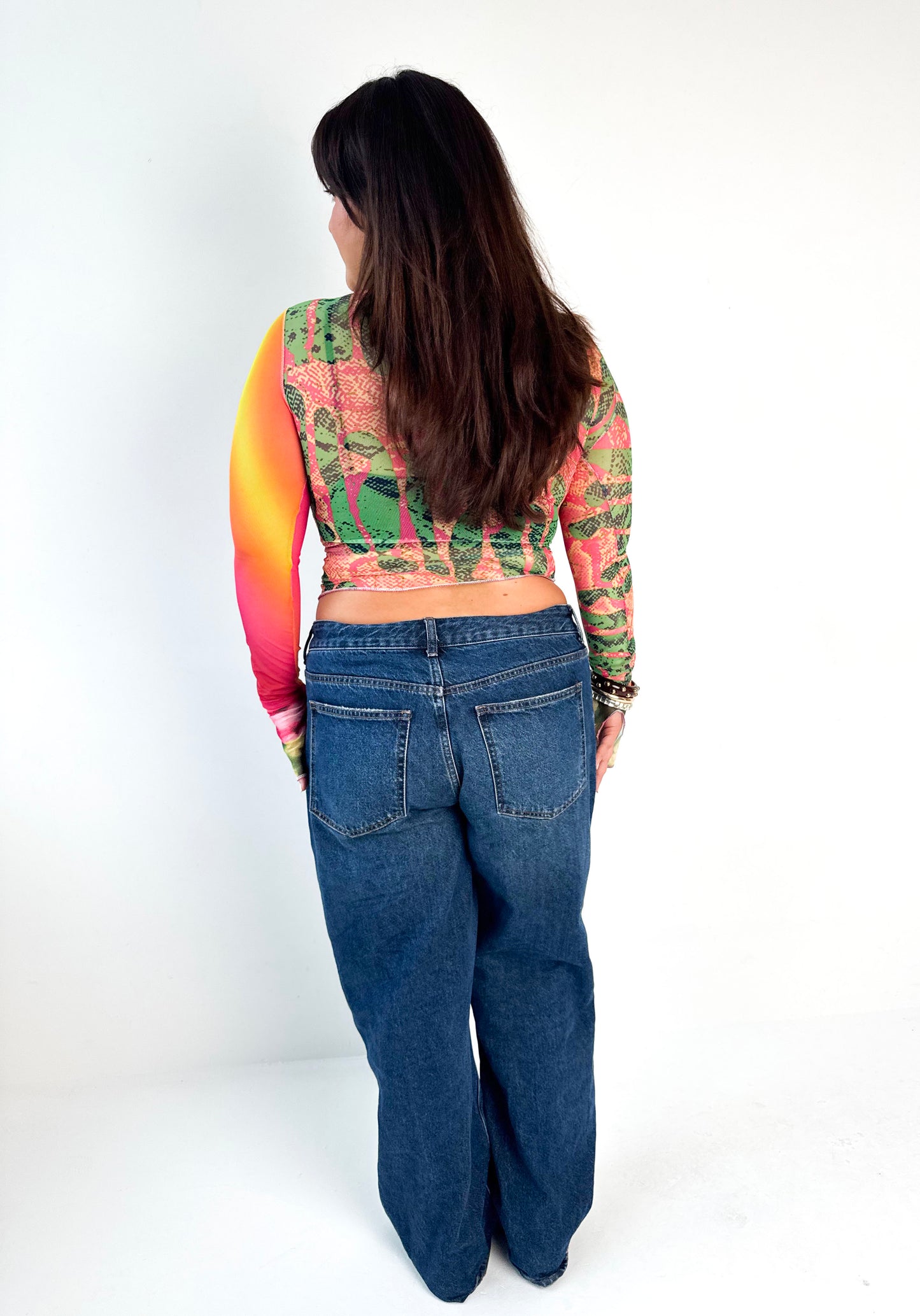 Patchwork Mesh Ruche Top - Large