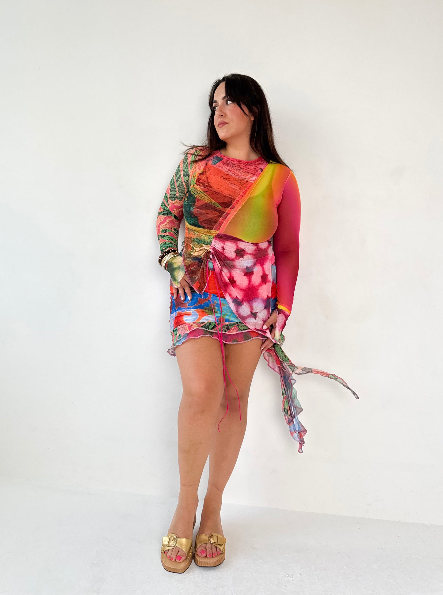 Patchwork Mesh Ruche Top - Large