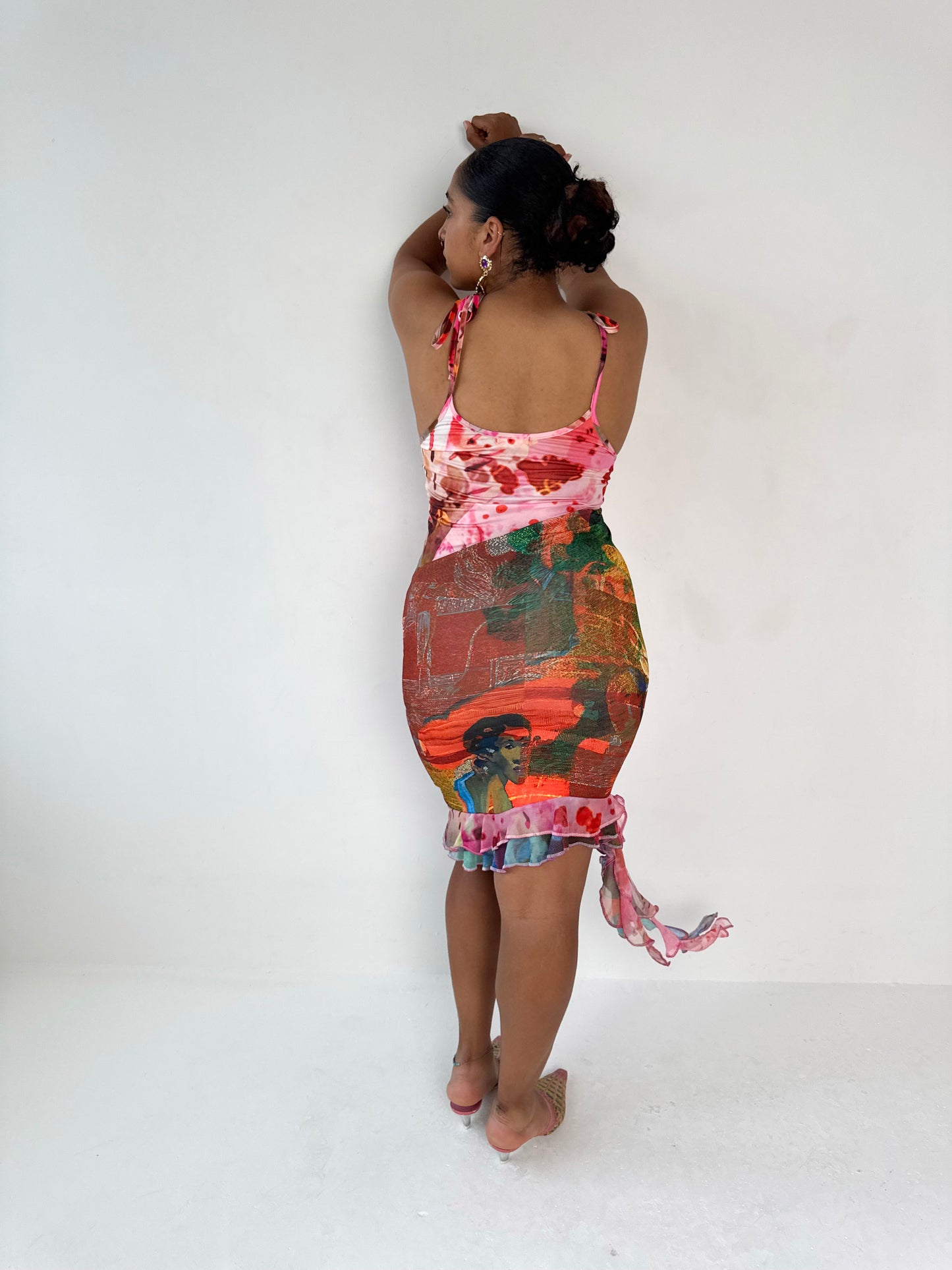Patchwork Tie Mini Dress - Medium