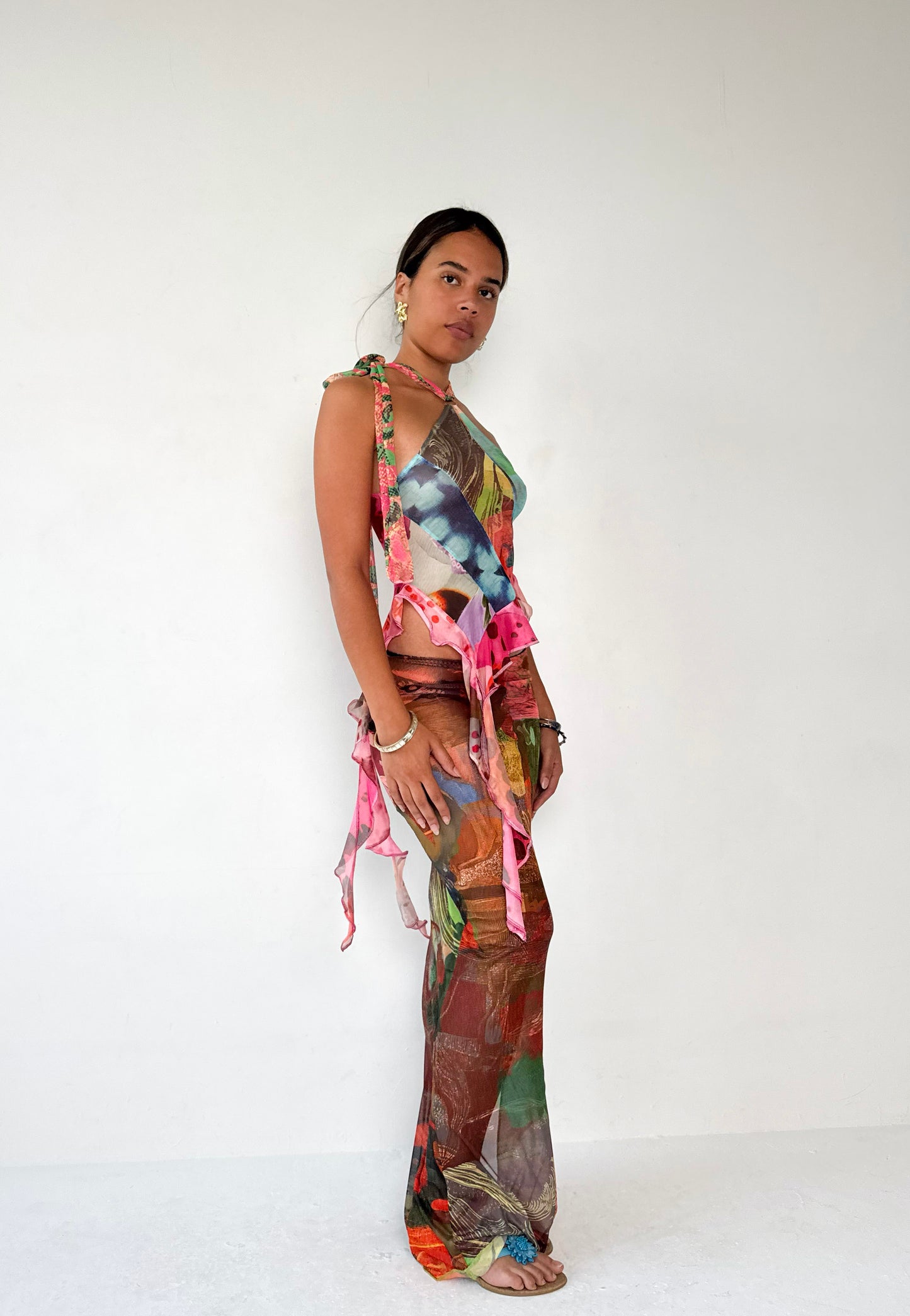 Mesh Patchwork Halter Top - S/M
