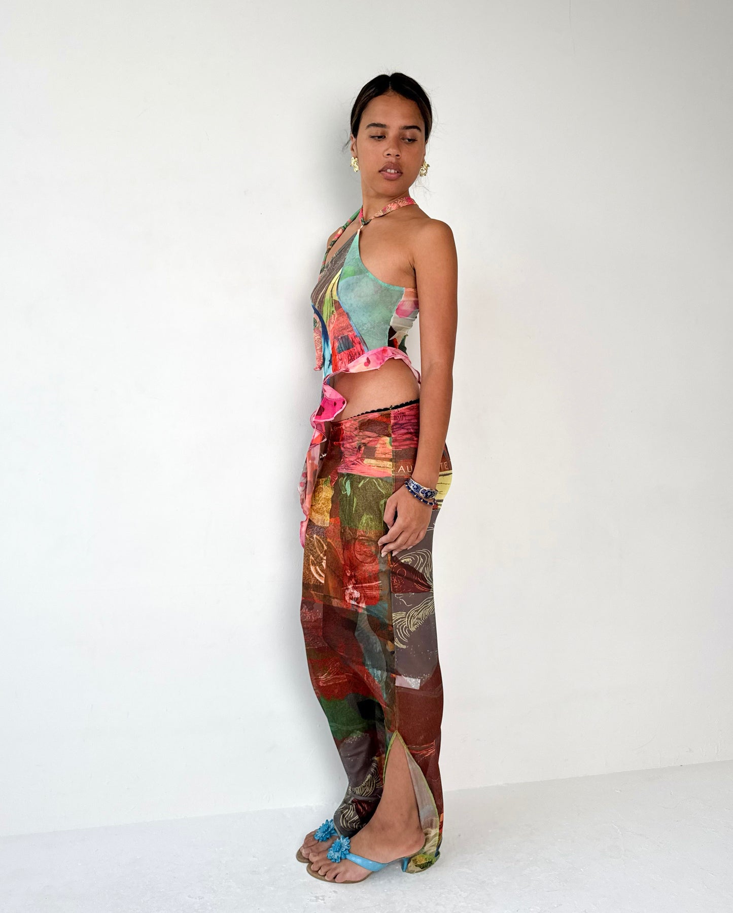 Mesh Patchwork Halter Top - S/M