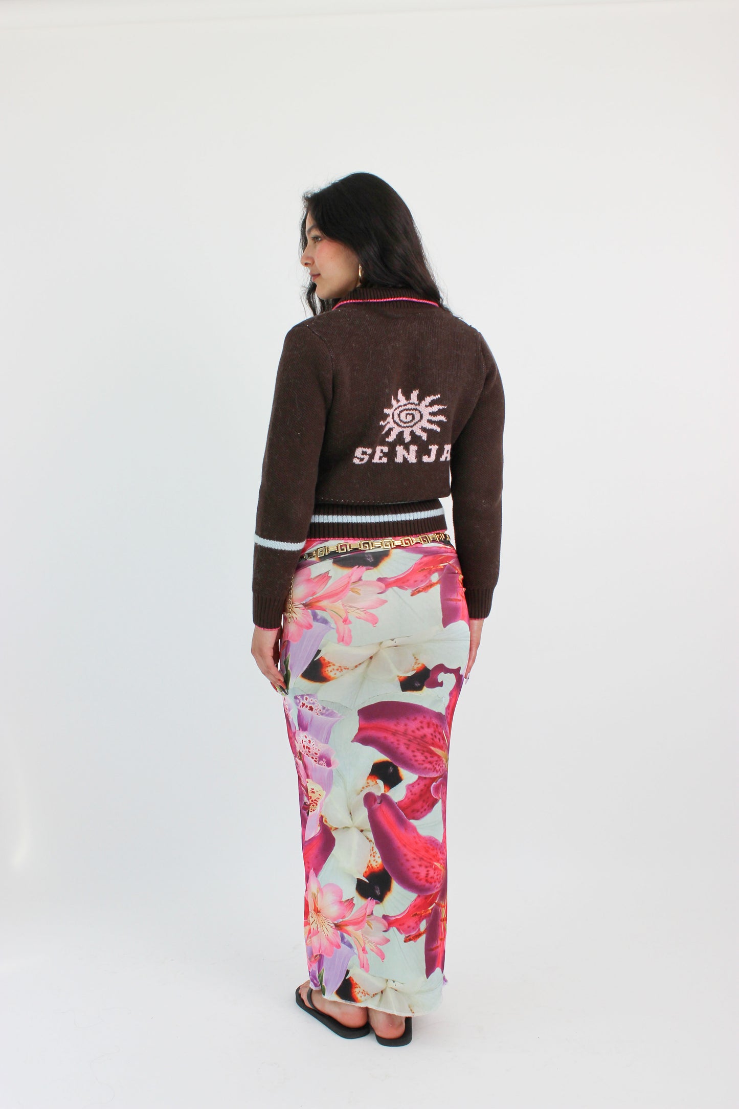 Chocolate Brown Knit Track Top