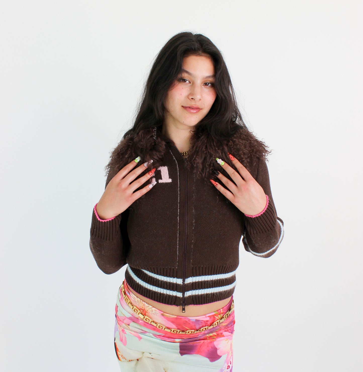 Chocolate Brown Knit Track Top
