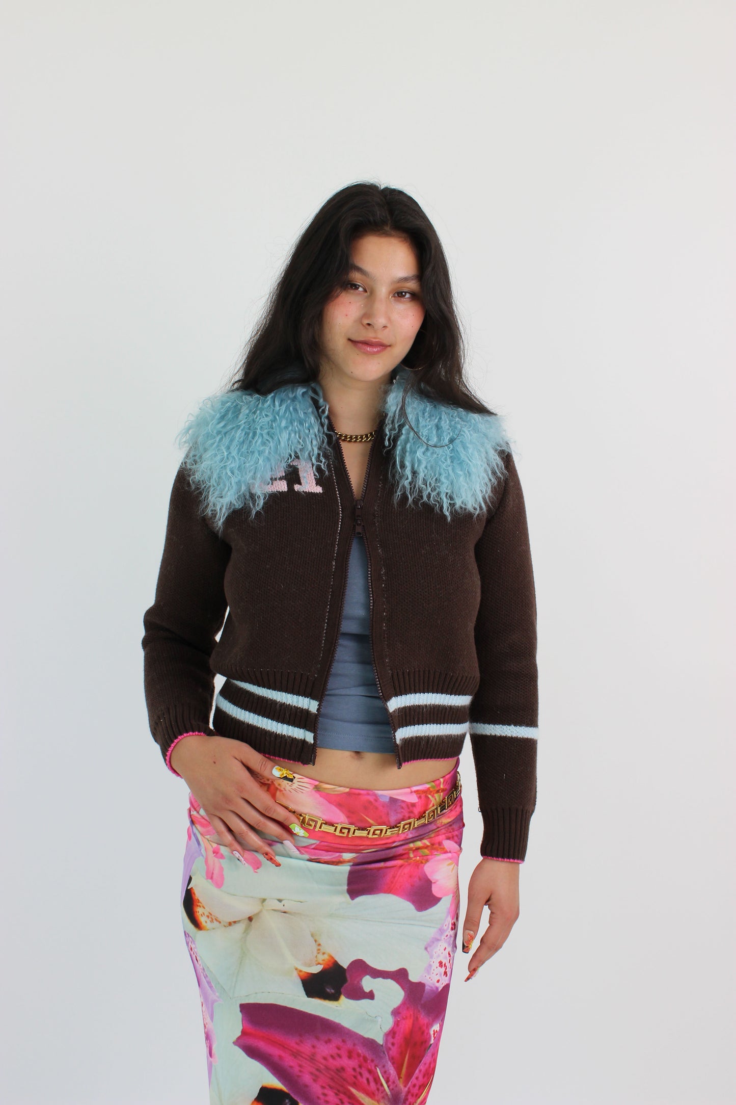 Chocolate Brown Knit Track Top