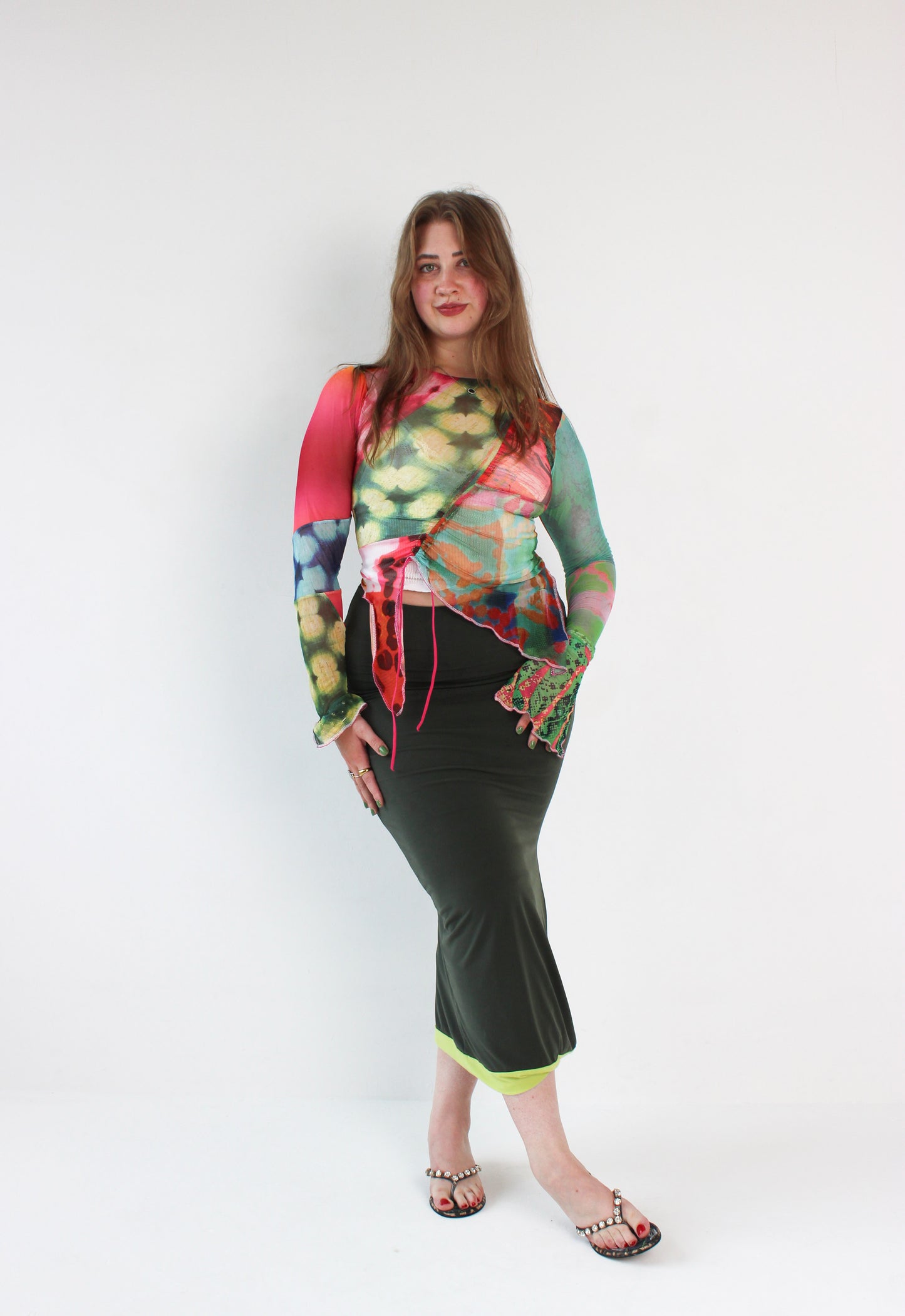 Patchwork Mesh Ruche Top - Medium