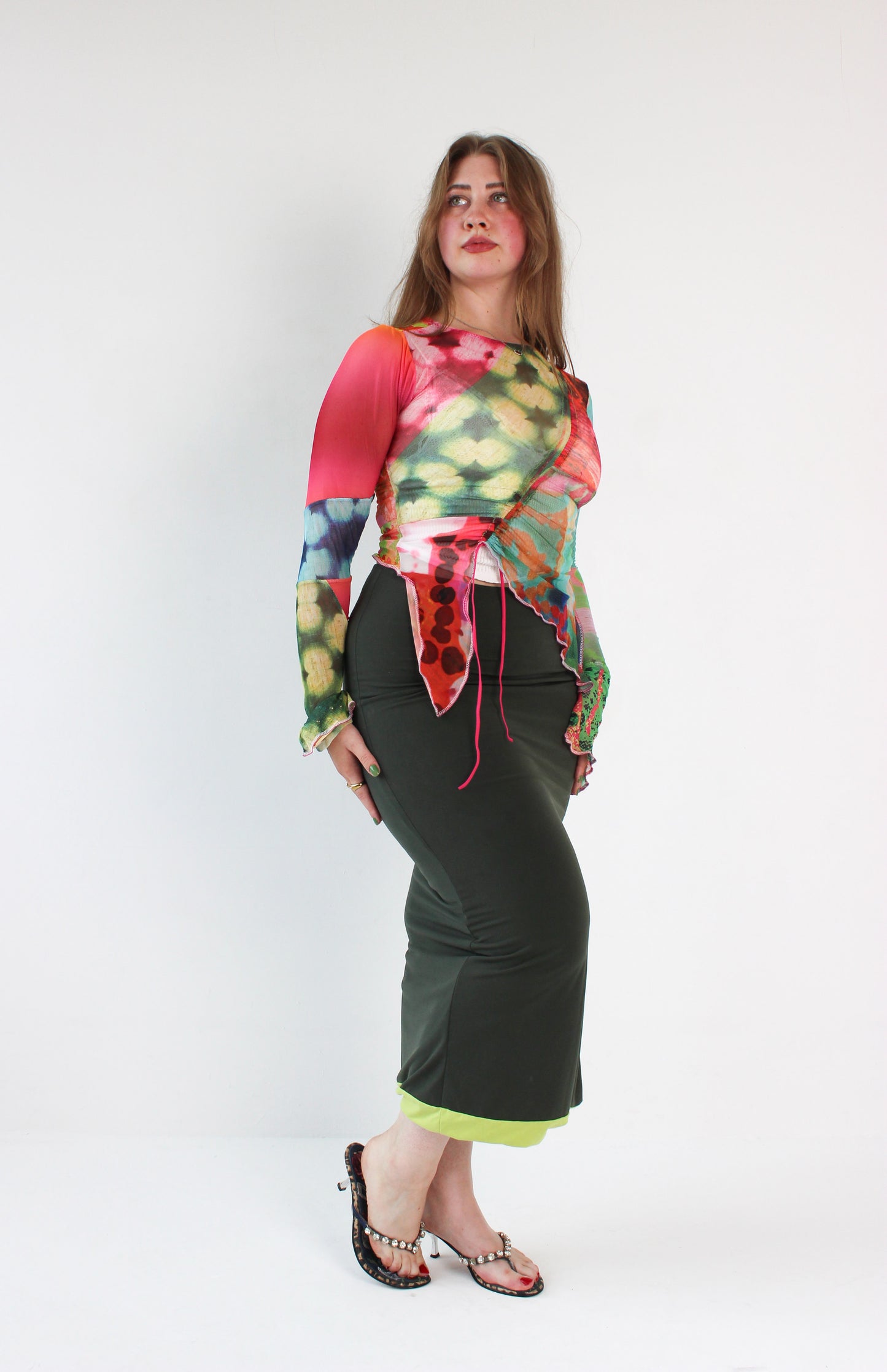 Patchwork Mesh Ruche Top - Medium