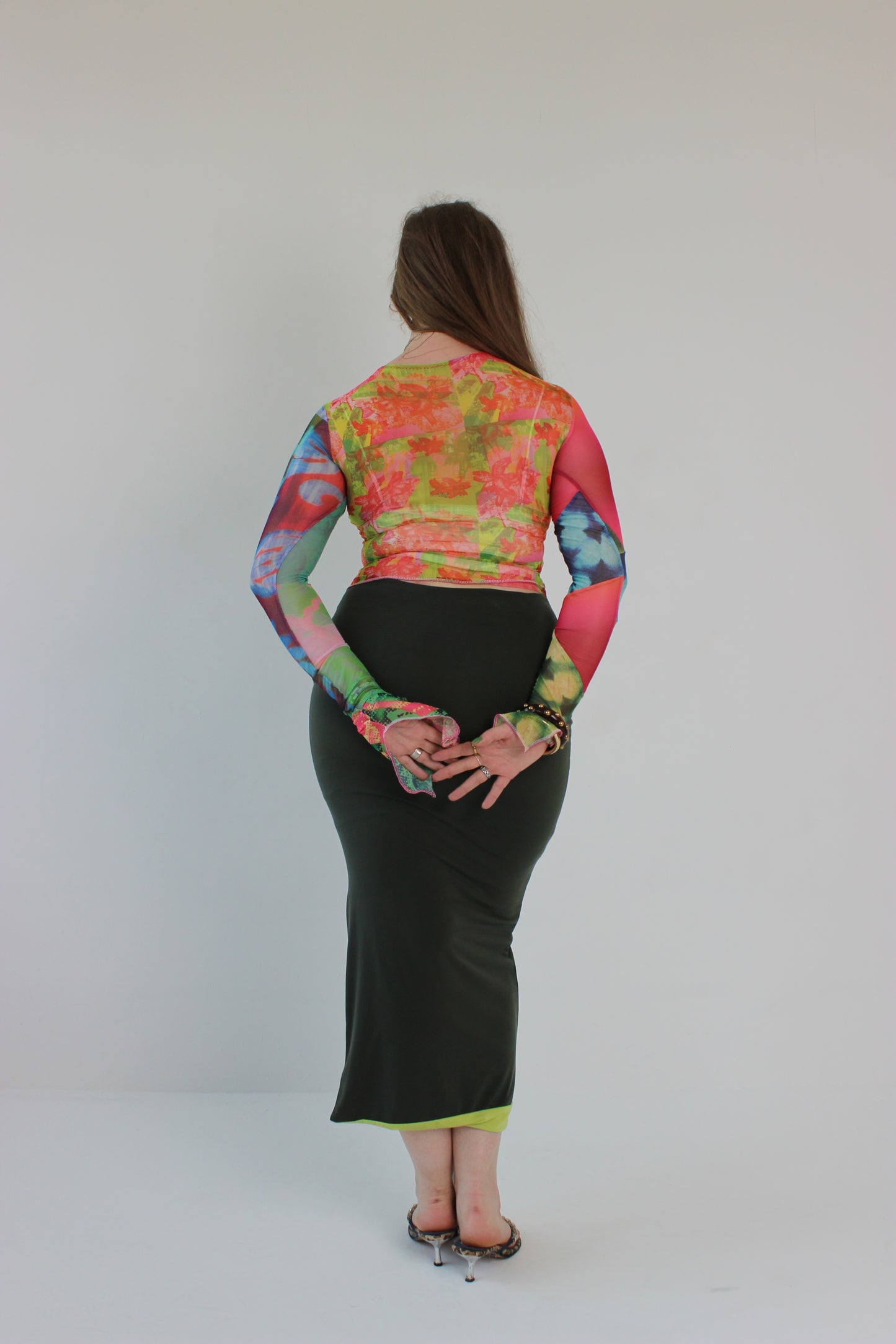 Patchwork Mesh Ruche Top - Medium