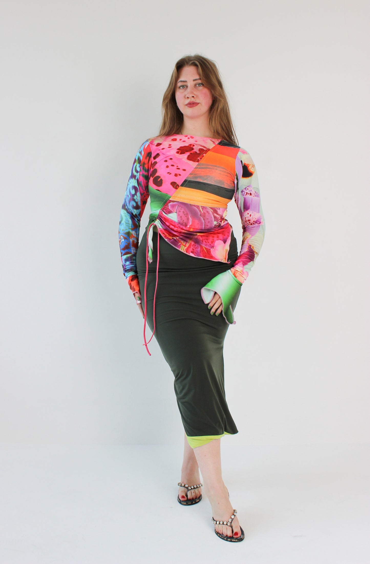 Patchwork Jersey Ruche Top - Medium