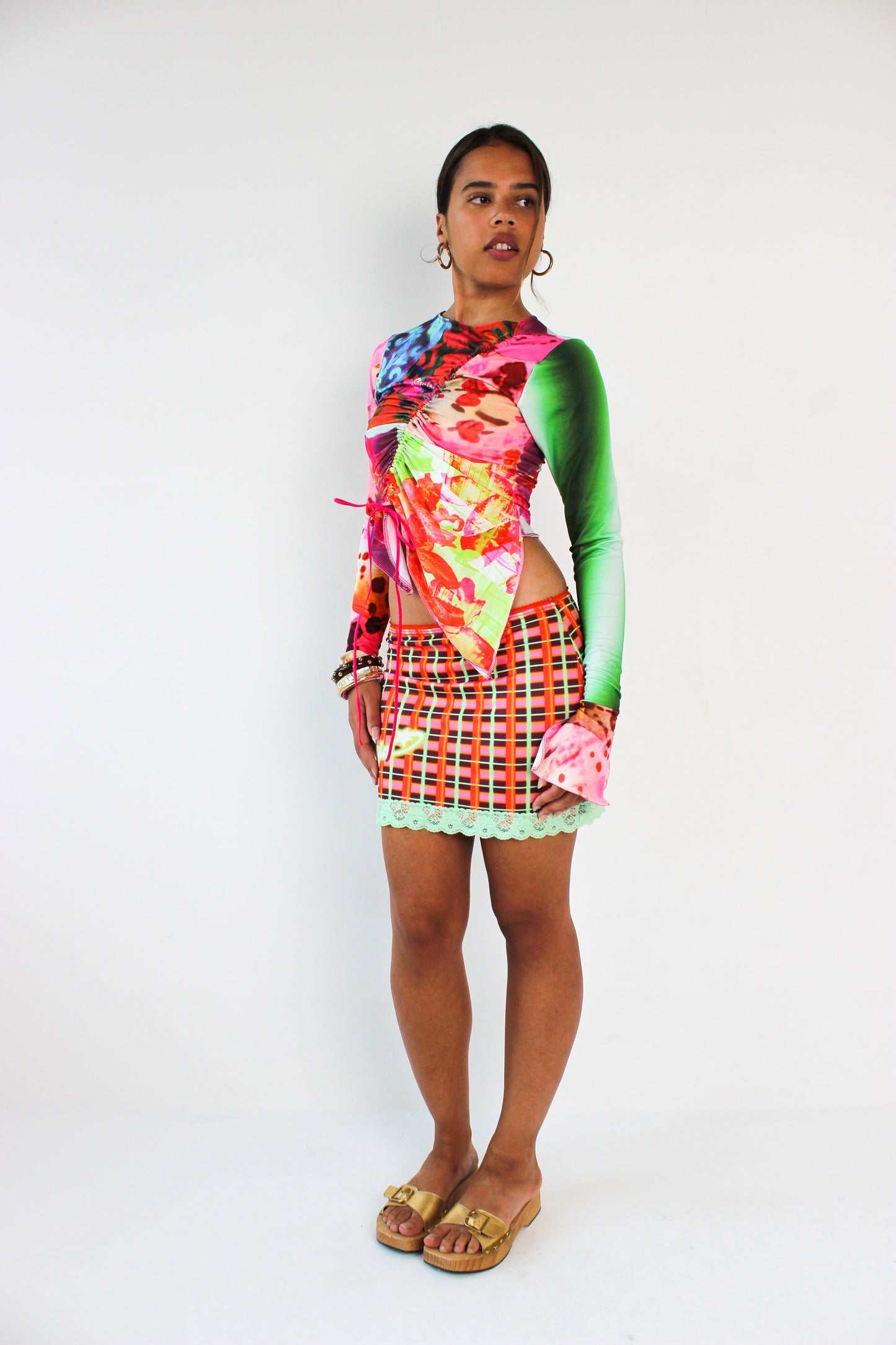 Patchwork Jersey Ruche Top - Small