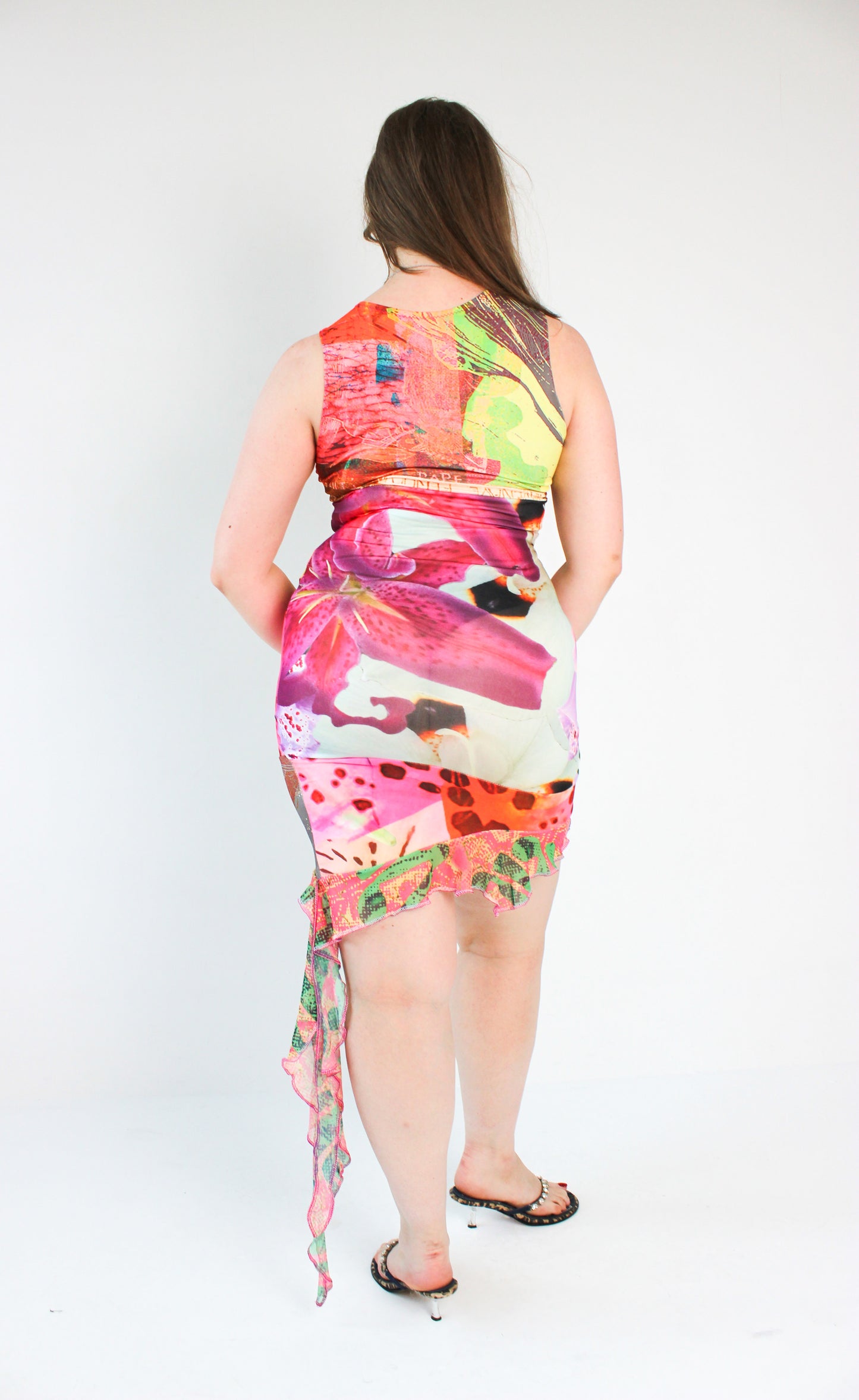 Patchwork Ruffle Mini Dress - Medium