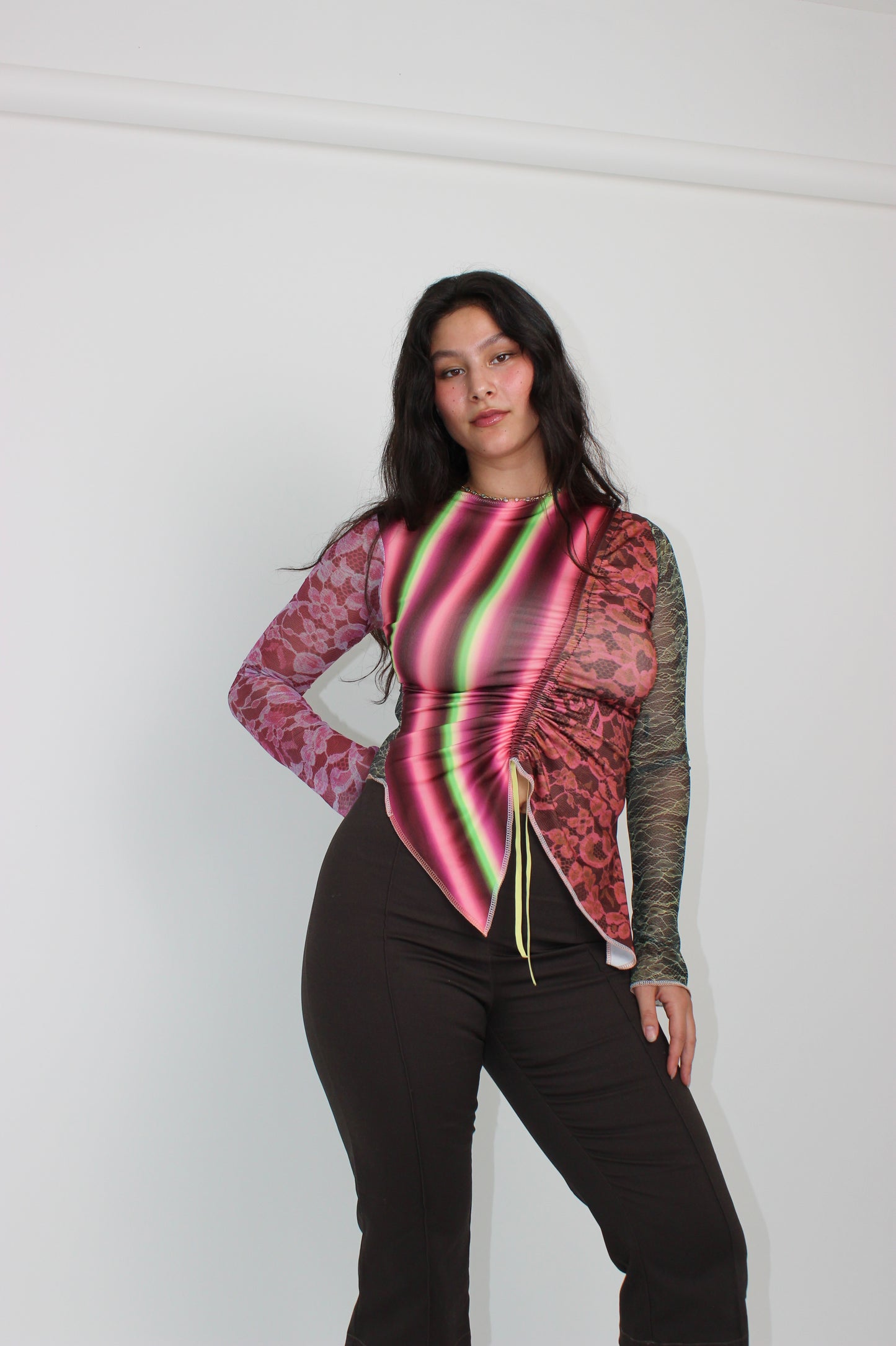 The Burgundy Patchwork Ruche Top
