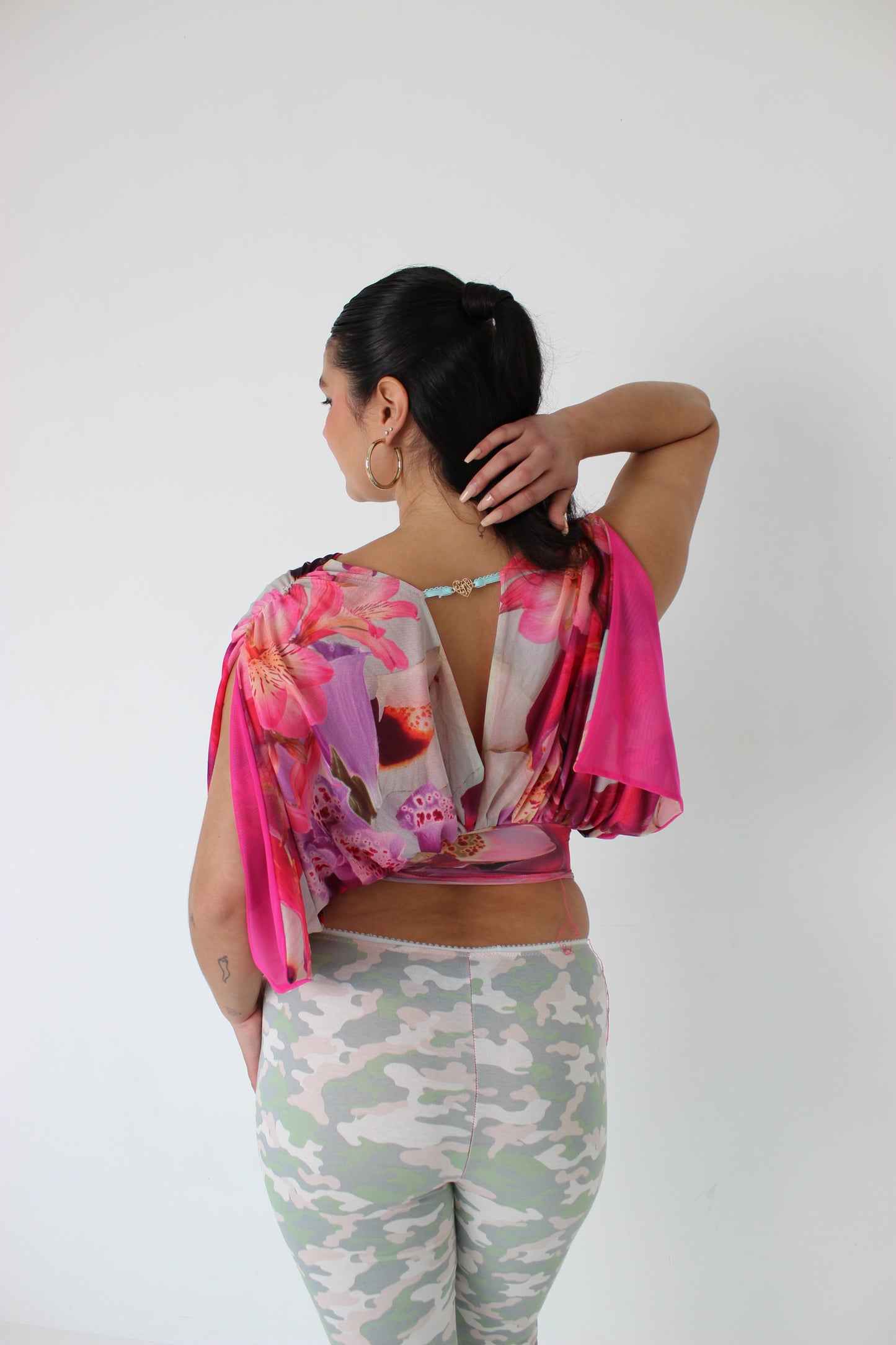 Flower Mesh Drape Top