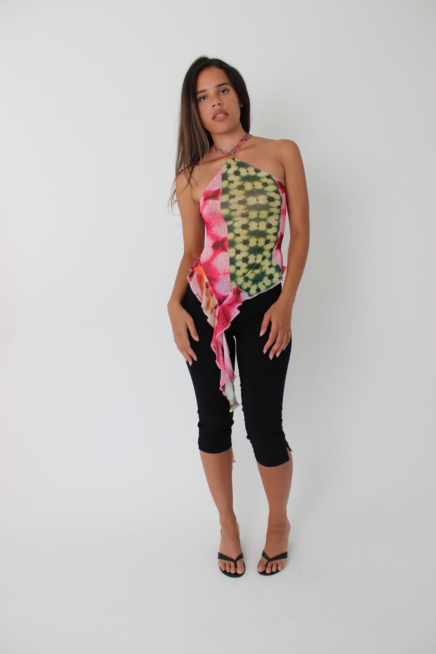 Mesh Patchwork Halter Top