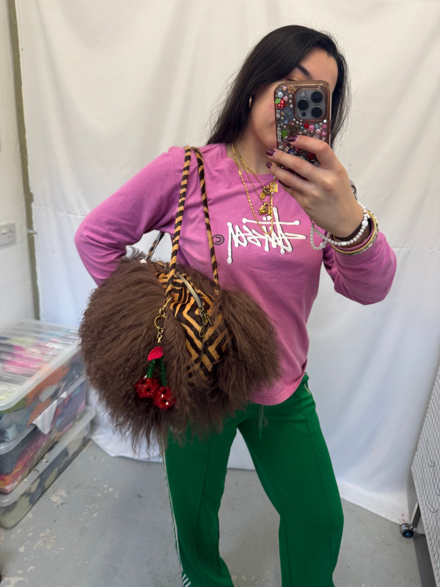 The Brown & Zebra Mongolian Wool Bowler Bag