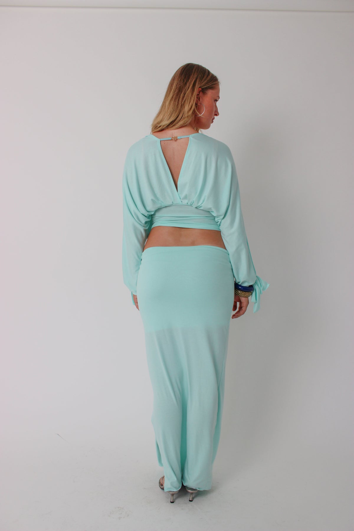 Aqua Long-sleeve Drape Top