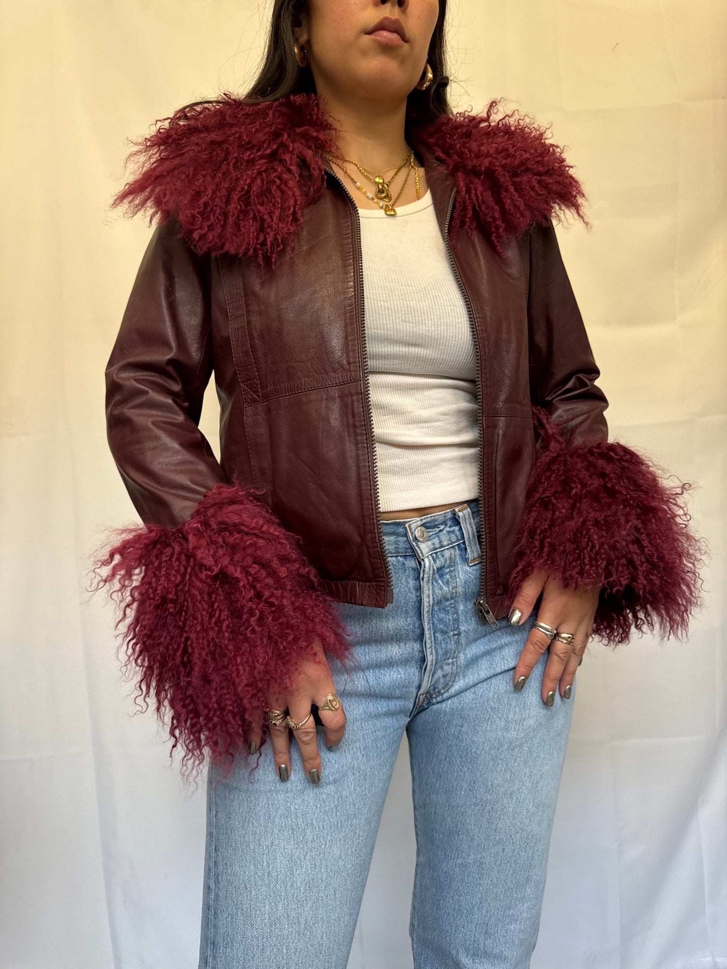 Burgundy Leather Bomber Jacket
