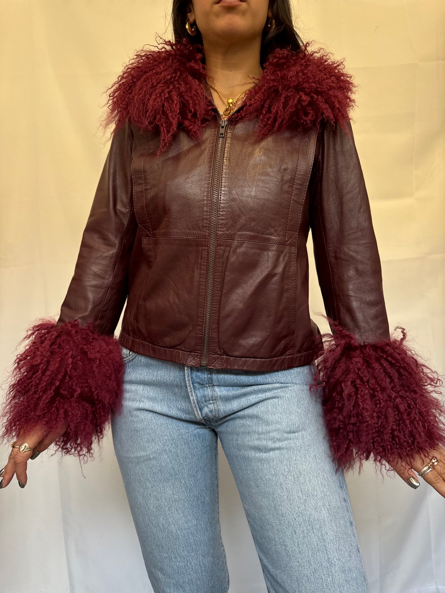 Burgundy Leather Bomber Jacket