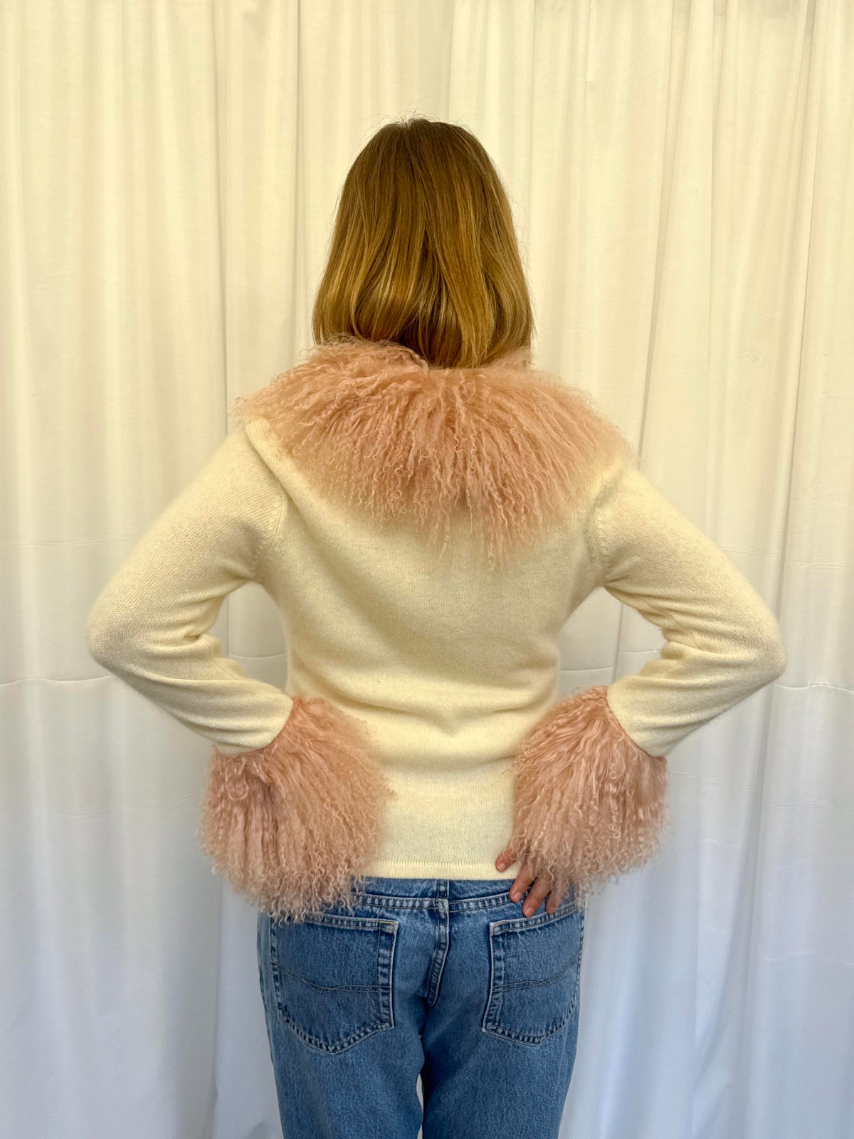 Cream and Baby Pink Angora Cardie