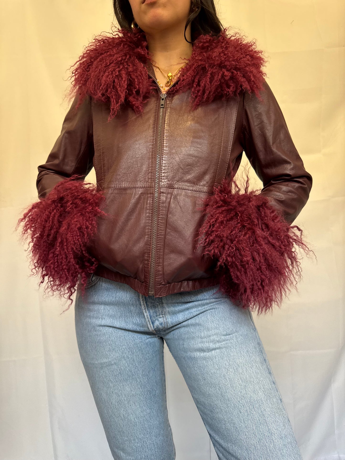 Burgundy Leather Bomber Jacket