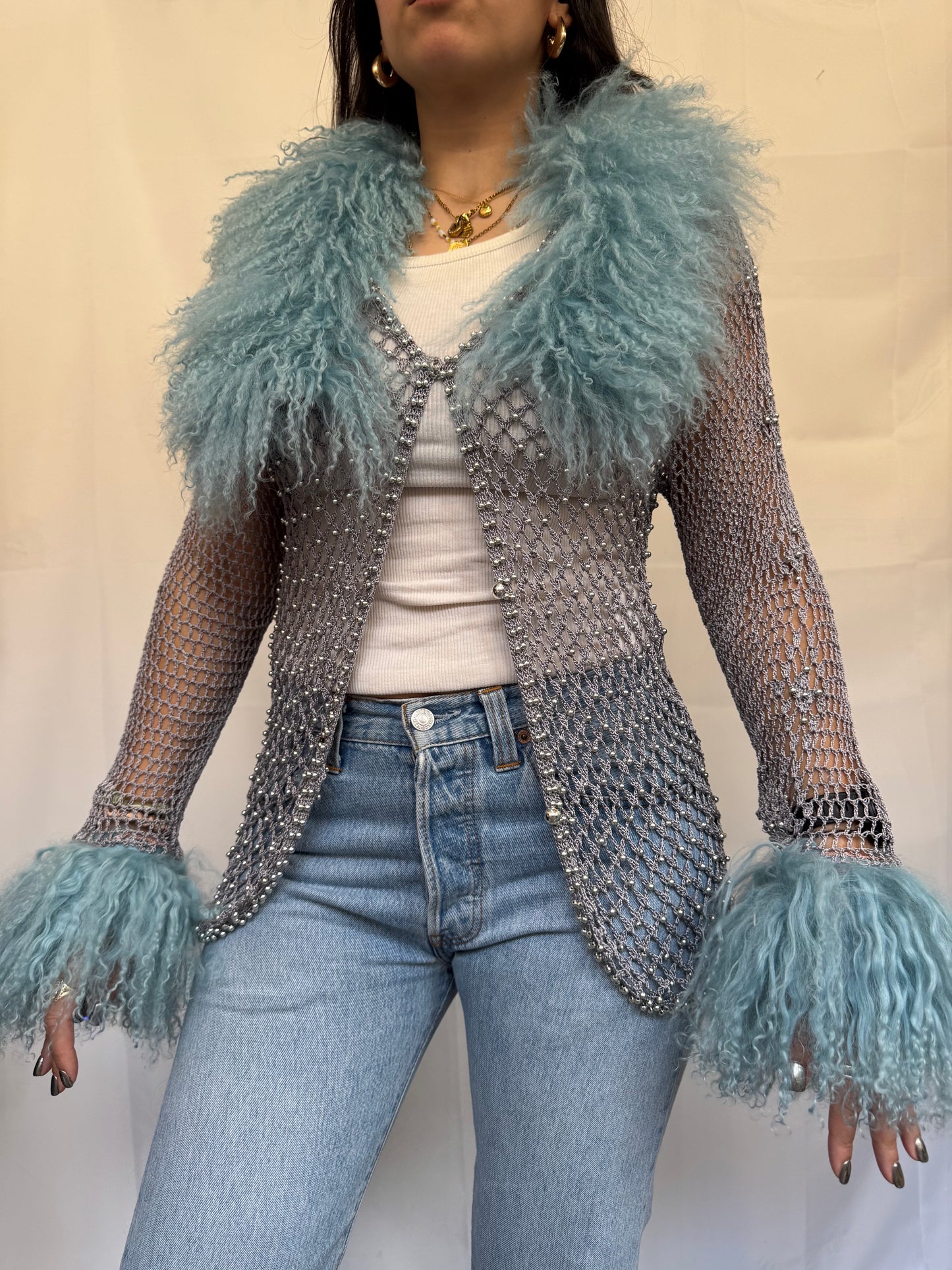 Silver and Blue Crochet Cardie