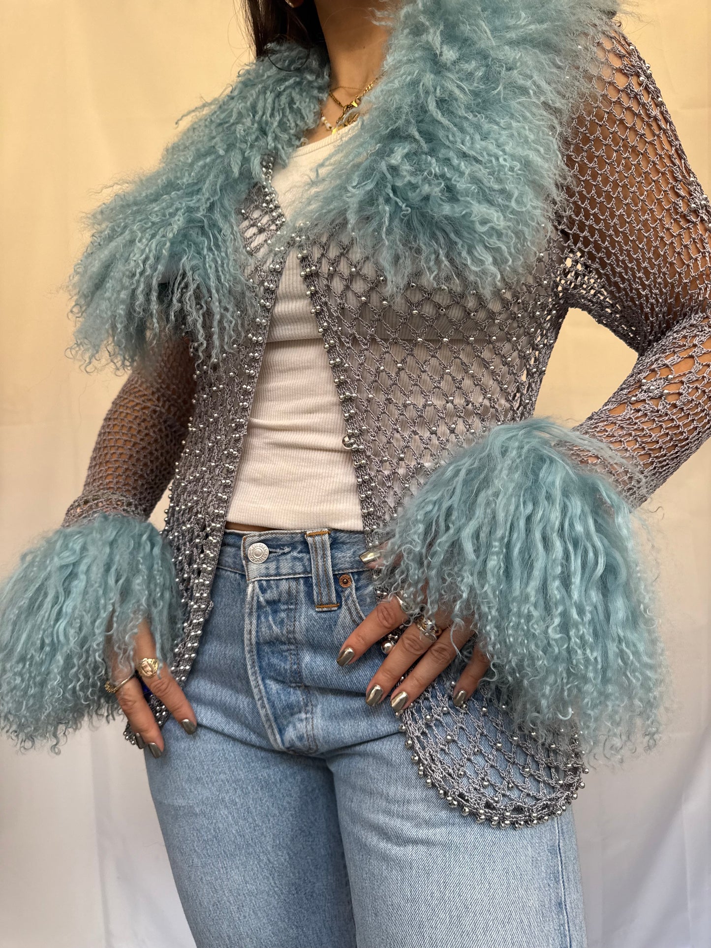 Silver and Blue Crochet Cardie