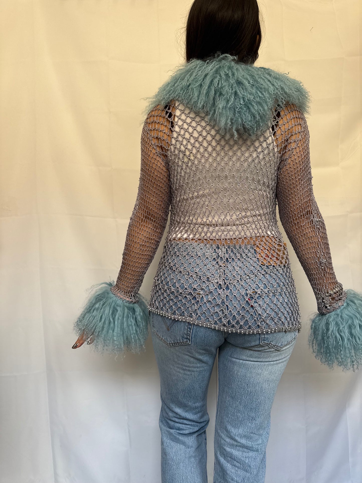 Silver and Blue Crochet Cardie