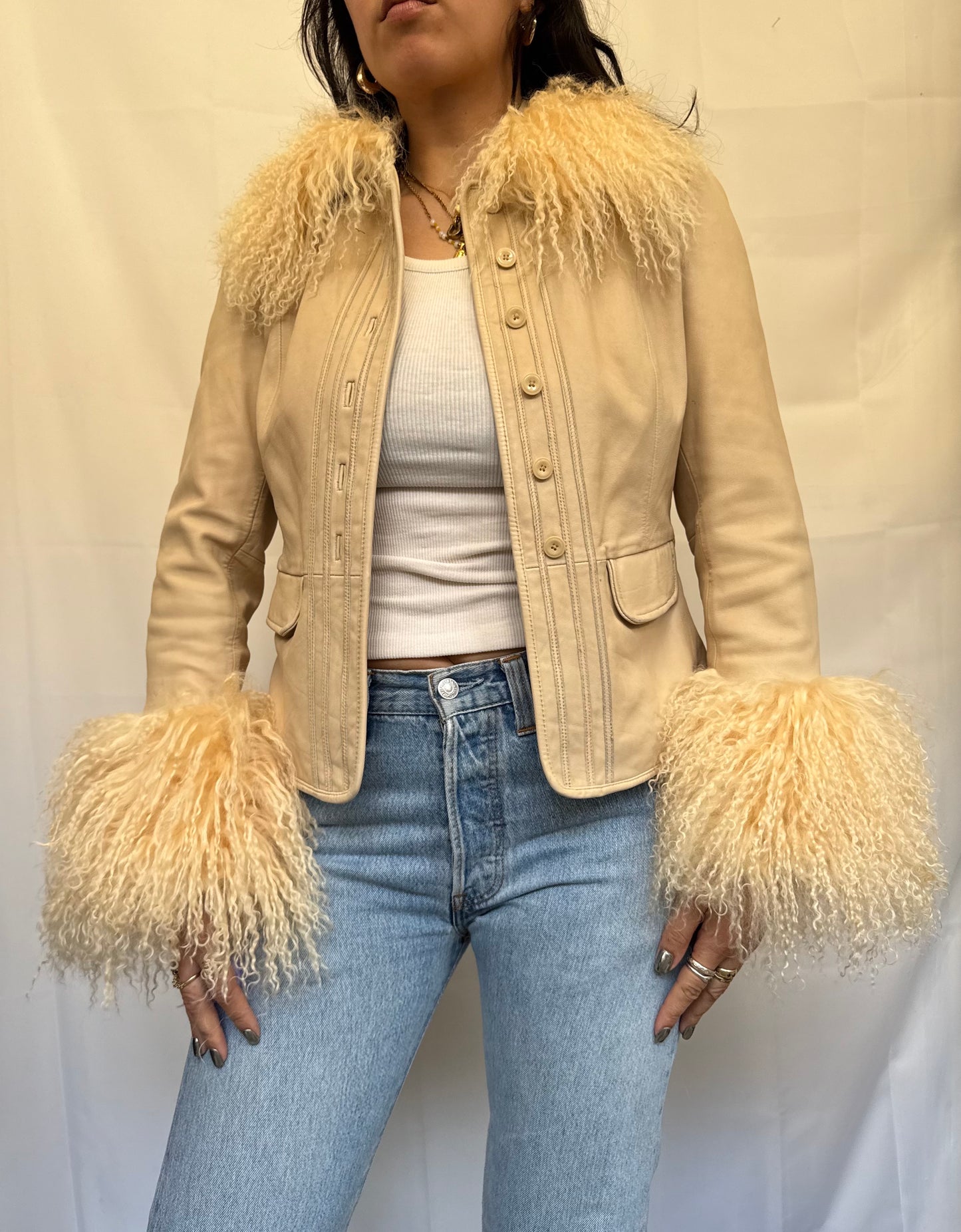 Cream Leather Jacket