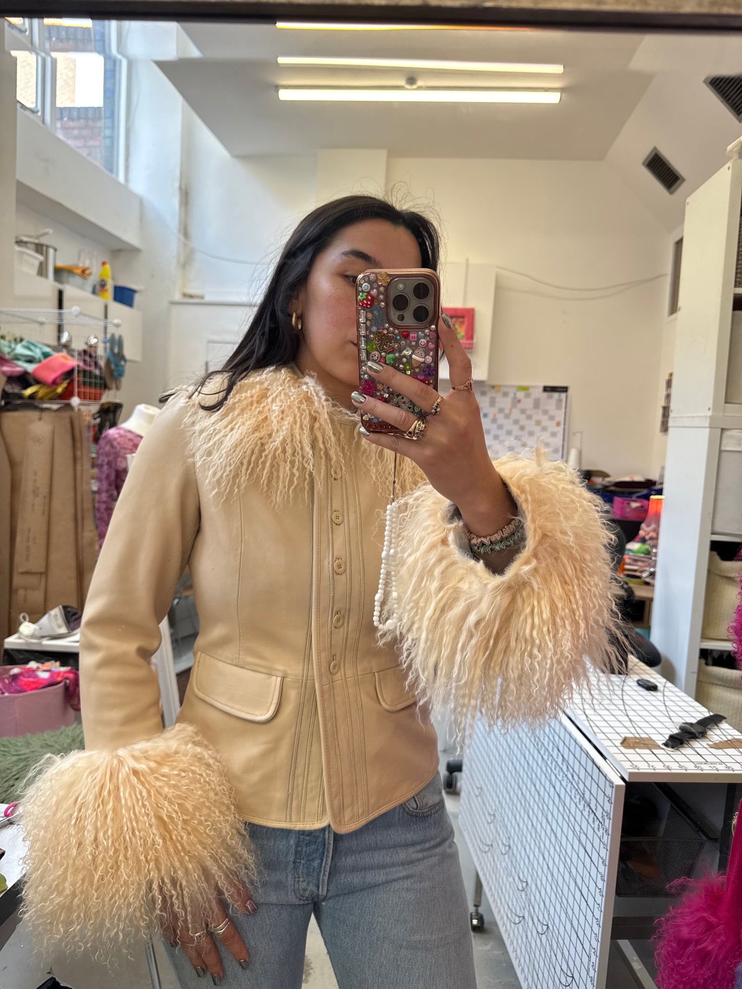 Cream Leather Jacket