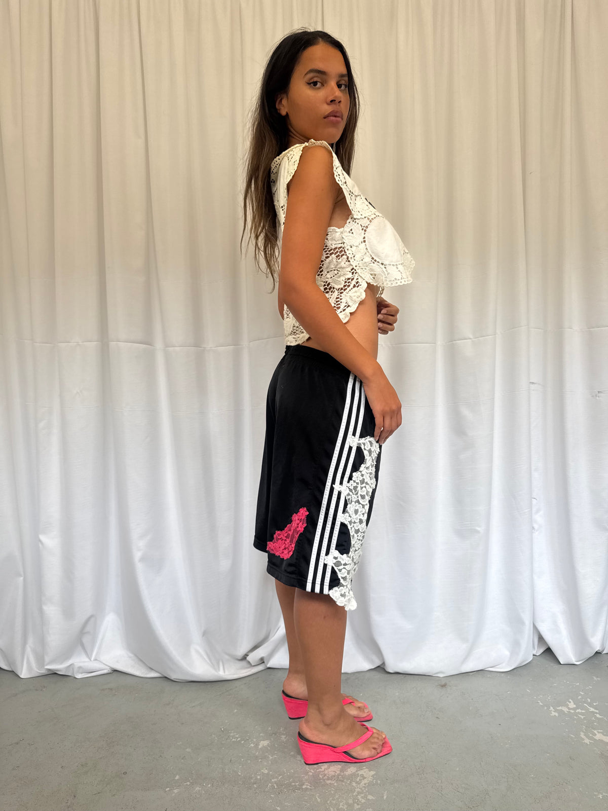 Black Basketball Shorts with Pink Lace