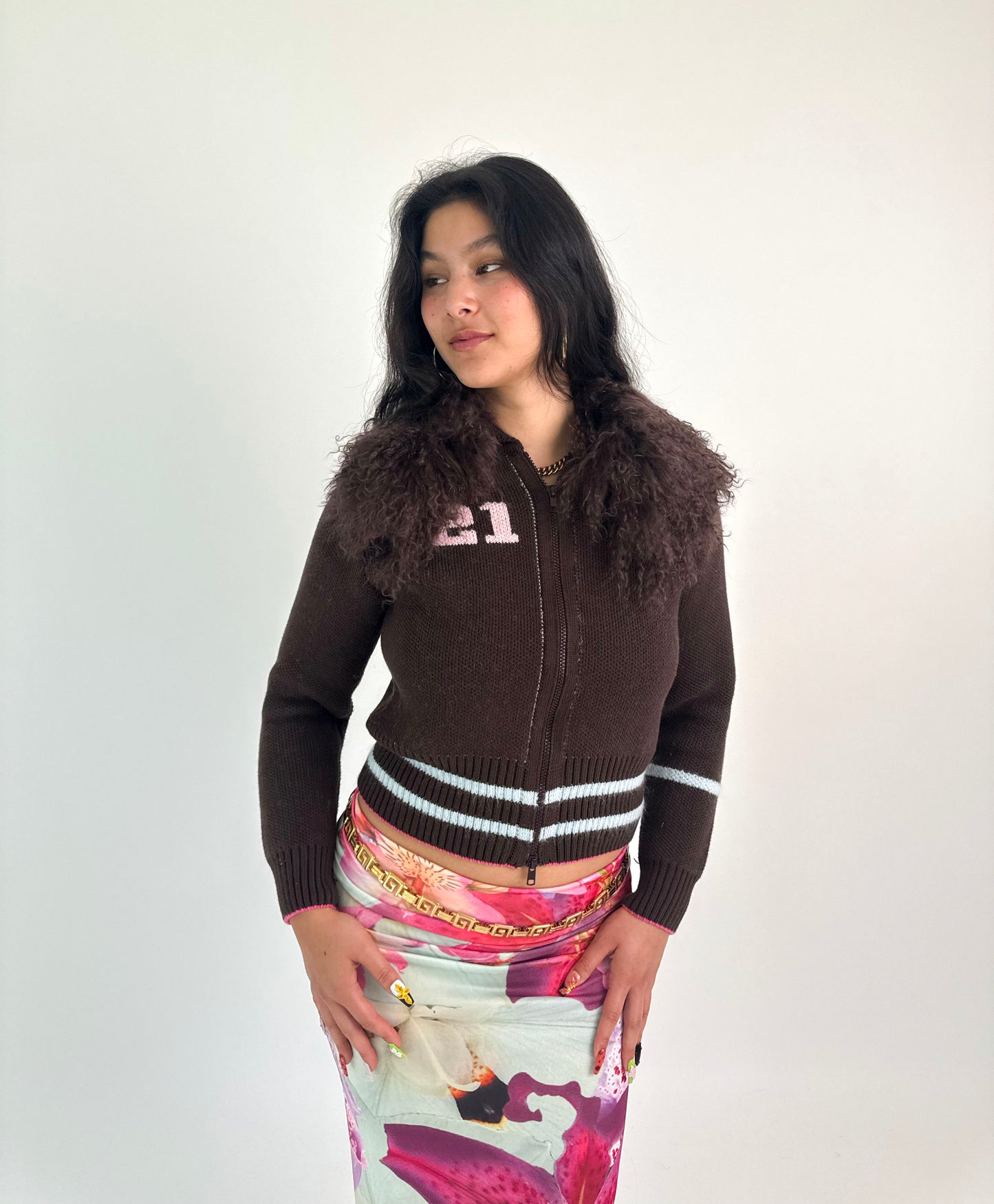 Chocolate Brown Knit Track Top