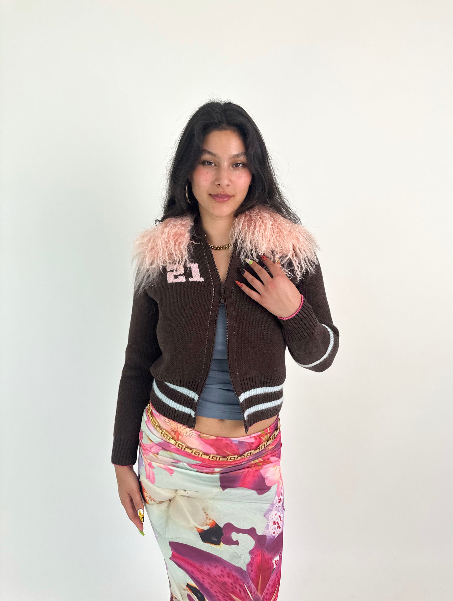 Chocolate Brown Knit Track Top