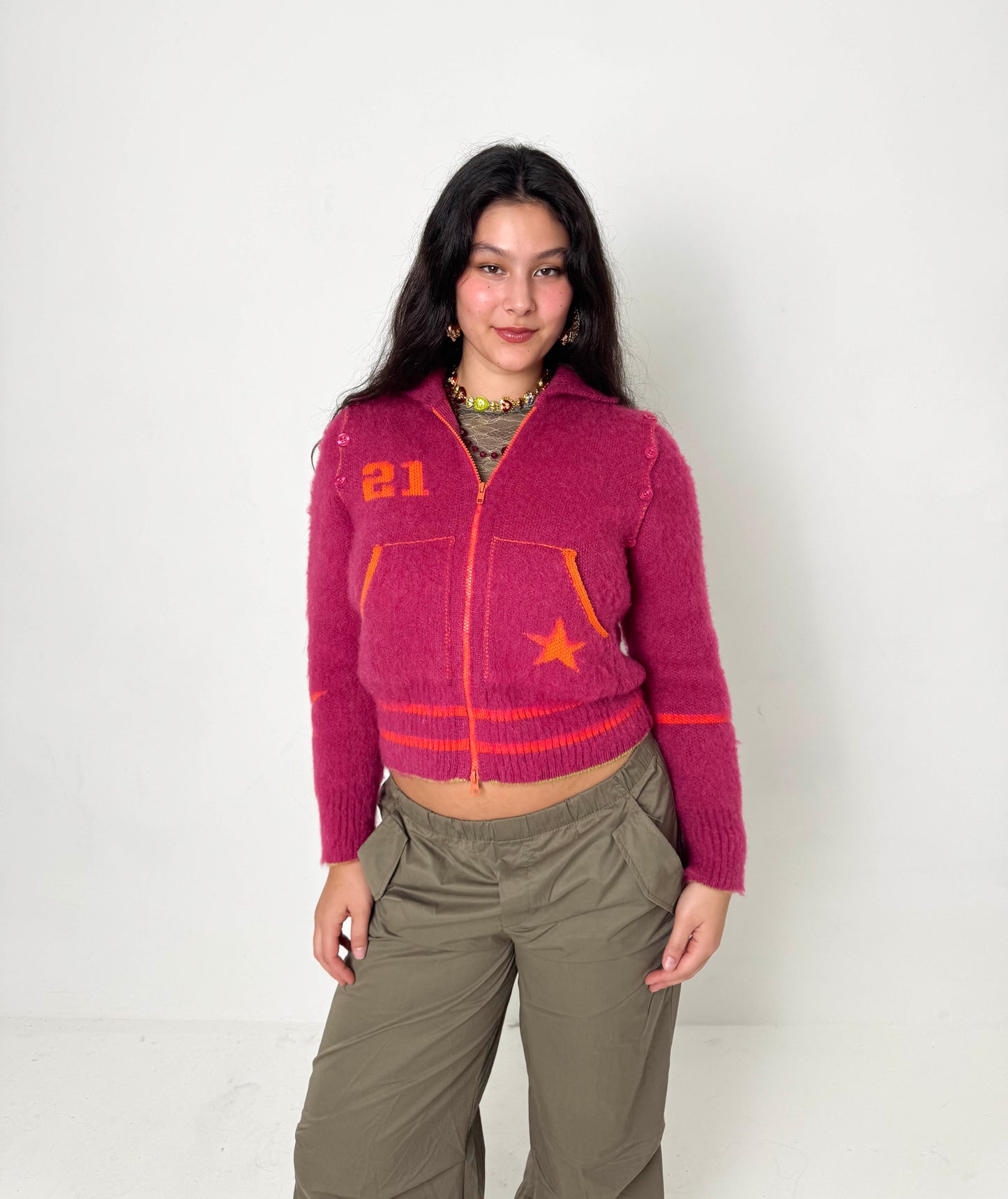 The Hot Pink Knit Track Jacket - Detachable Sleeves