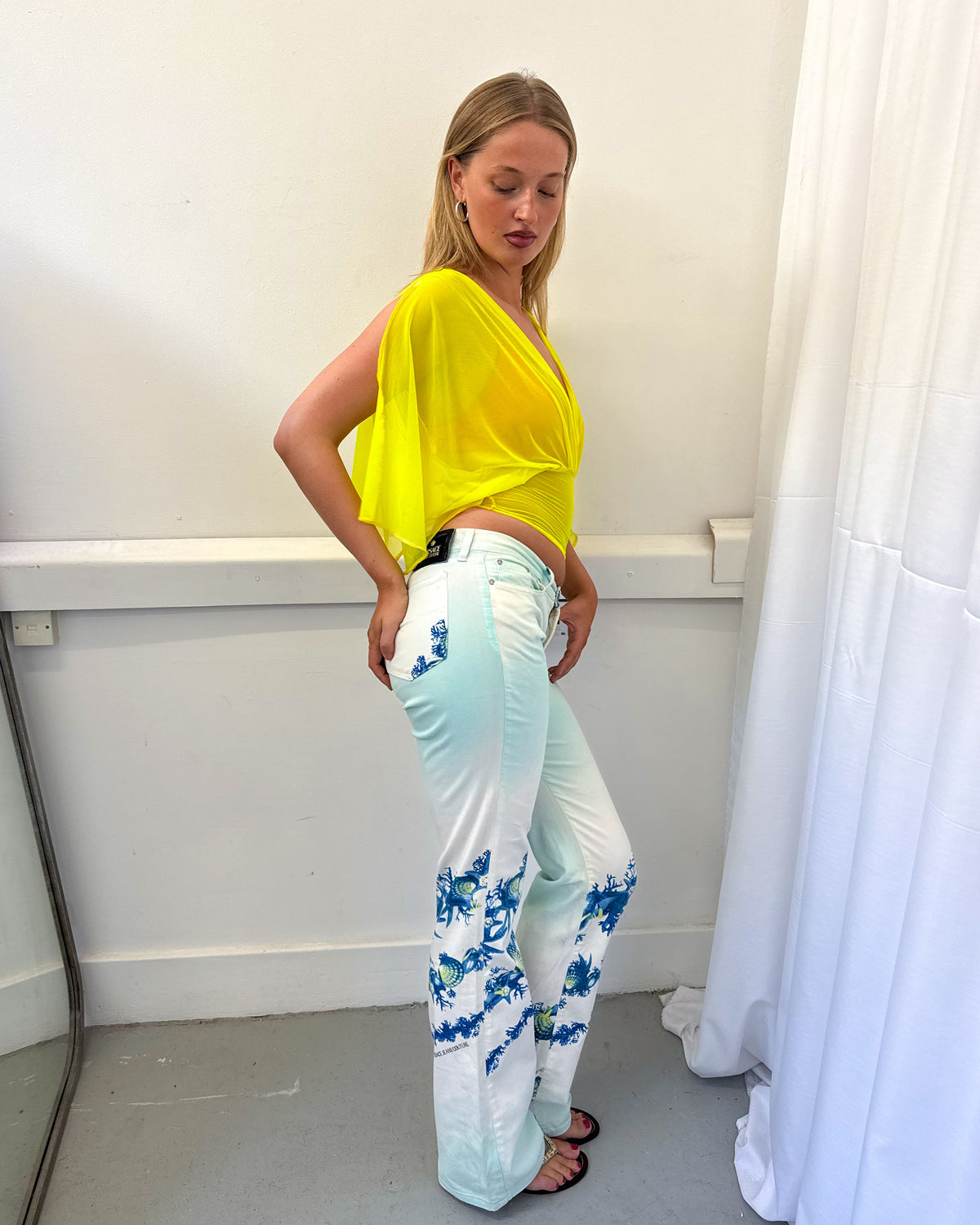 Yellow Mesh Drape Top