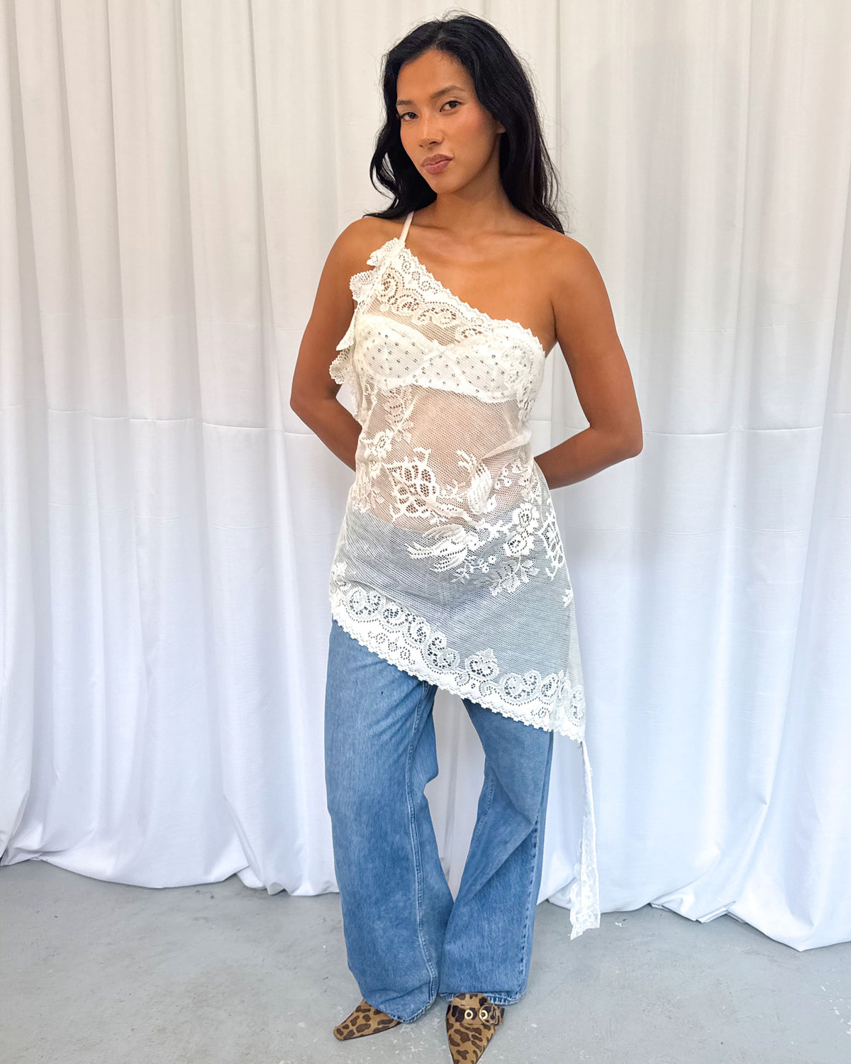 Upcycled Asymmetric Lace Top