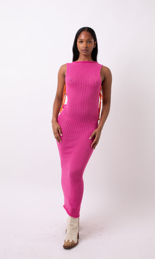 Hot Pink Knit Midi Dress