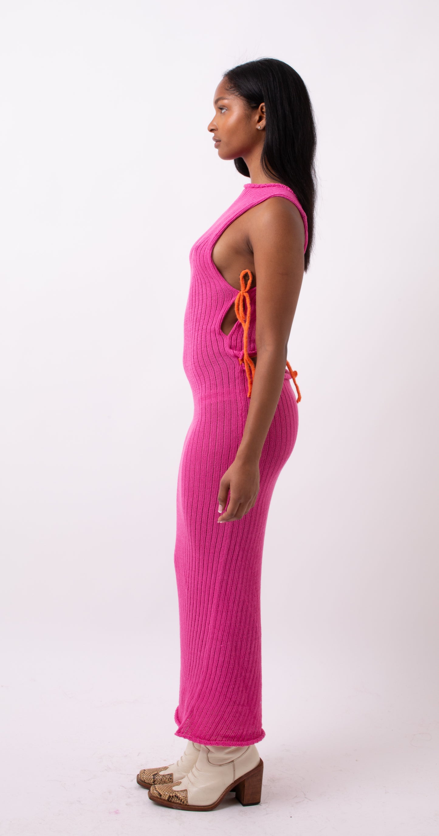 Hot Pink Knit Midi Dress